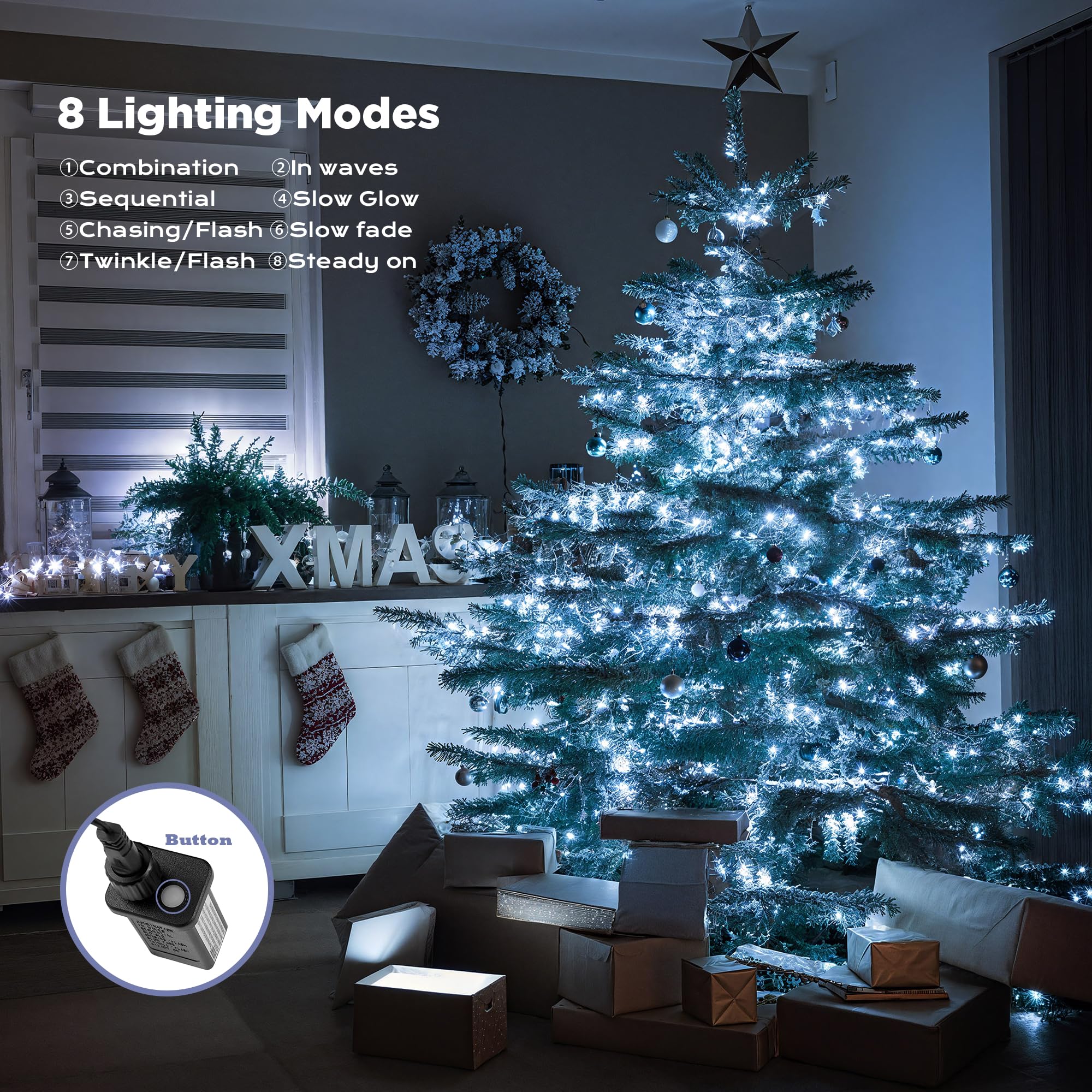 Wbao Christmas Lights Indoor Outdoor 500Led 174Ft  Super Bright Led Christmas String Lights With Ul Certified  8 Lighting Modes  Timer  Memory & Waterproof For Trees  Patio  Party Decor  Cool White