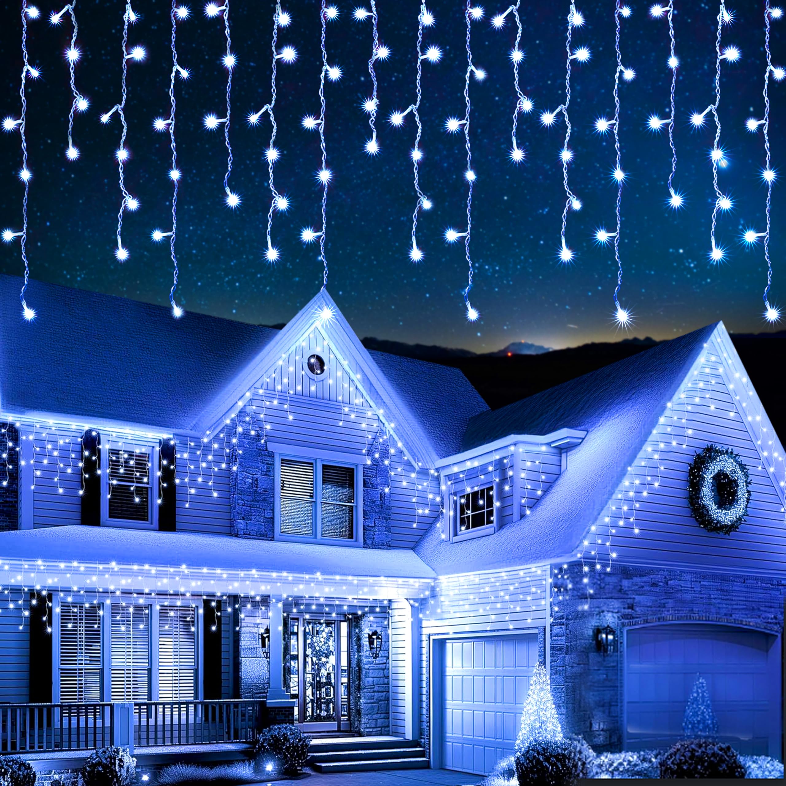 EcoNour Cool White Christmas Icicle Lights for Outside, 55.77 FT 500LED Outdoor Icicle Lights with 8 Mode, 8HR Timer, Memory Fun