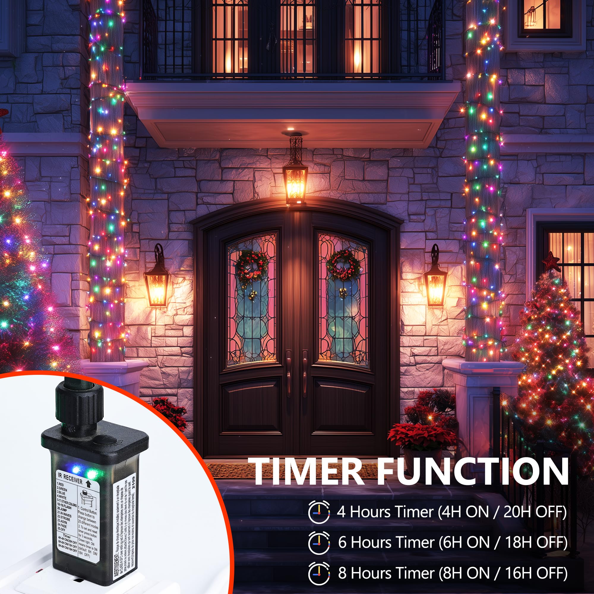 Ibaycon Color Changing Christmas Lights  66Ft 200 Led Rgb Christmas String Lights Outdoor  Fairy Twinkle Tree Lights With Remote Timer Plug In For Xmas Room Indoor Party Holiday Decorations