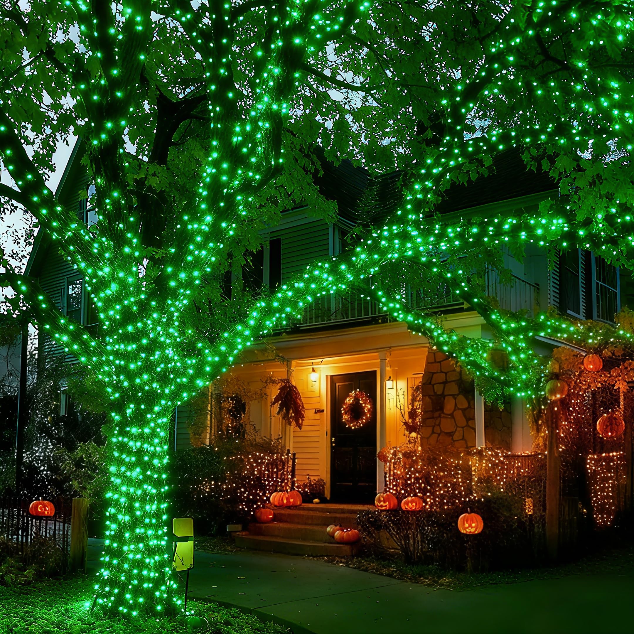 Vtechology 66Ft 200Led Green Christmas Tree Lights Plug In Connectable Green Halloweenlights 8 Modes String Lights Indoor Outdoor For Party Bedroom Garden Decor (Clear Wire)