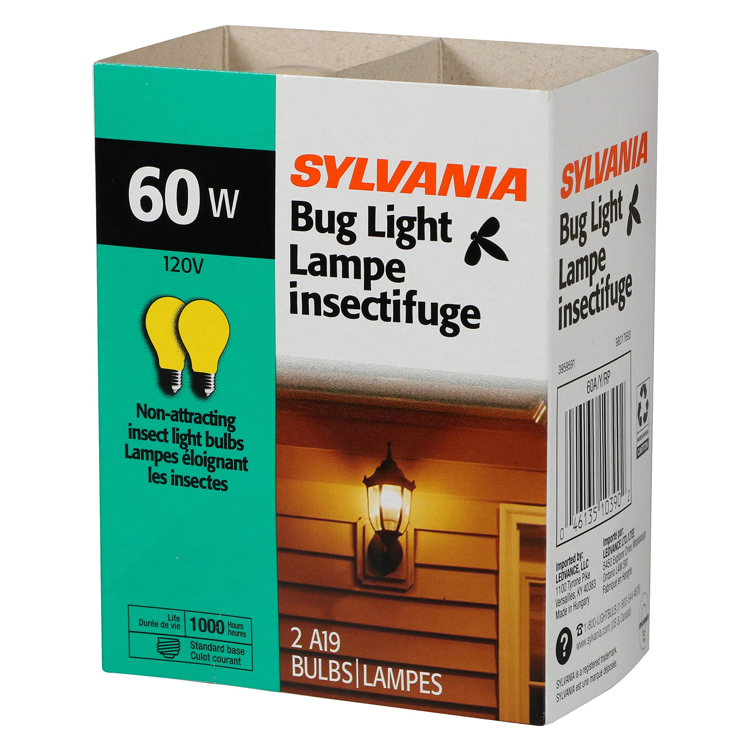 SYLVANIA Bug Bulb 60W - 2 Pack, Plastic, Model H&PC-56063