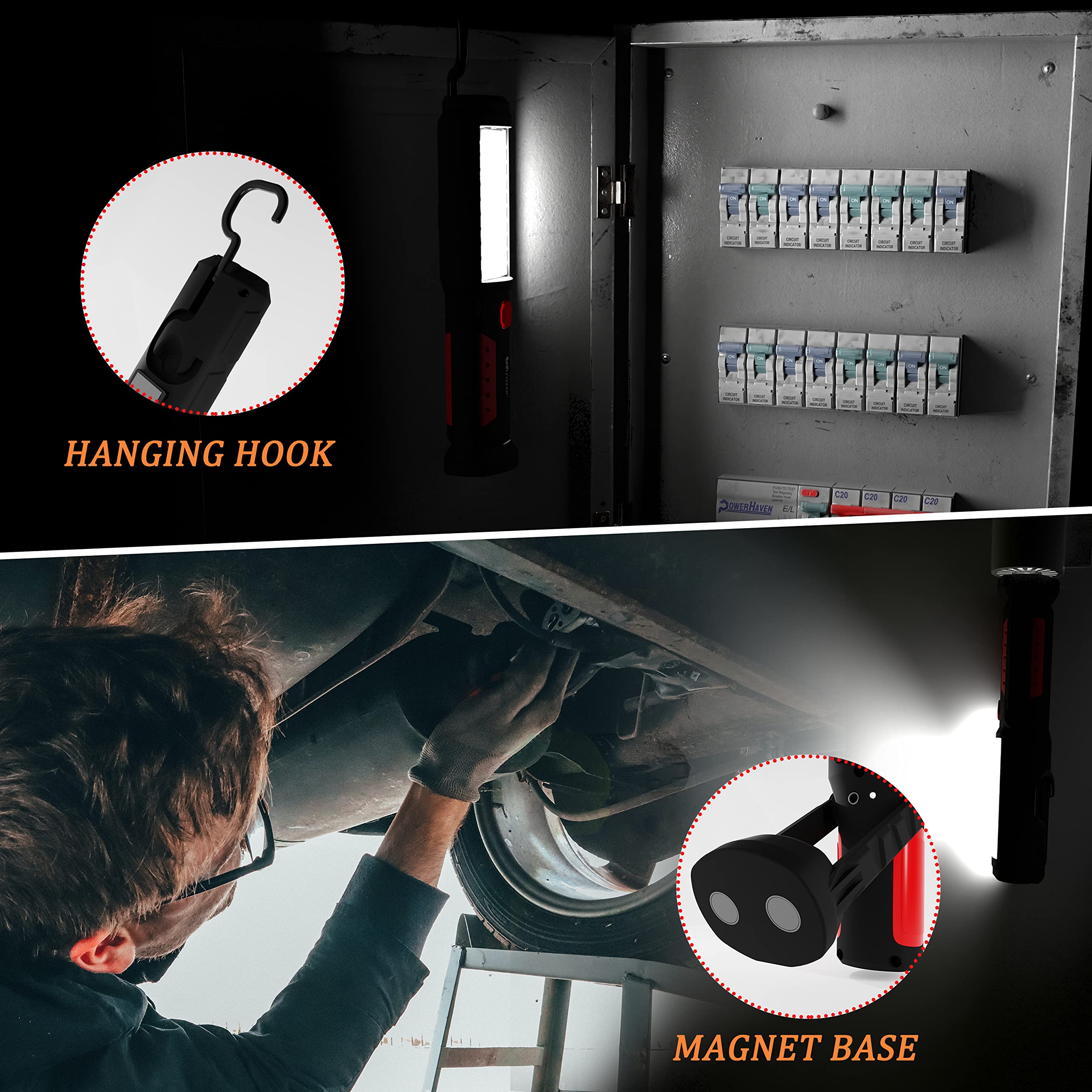 Wolfteeth Magnetic Flashlight, Led Work Lights Flashlights For Emergencies, 360° Rotate Mechanic Tools, Fall Camping Outdoor Tools Christmas Gift For Dad, Husband, Handyman