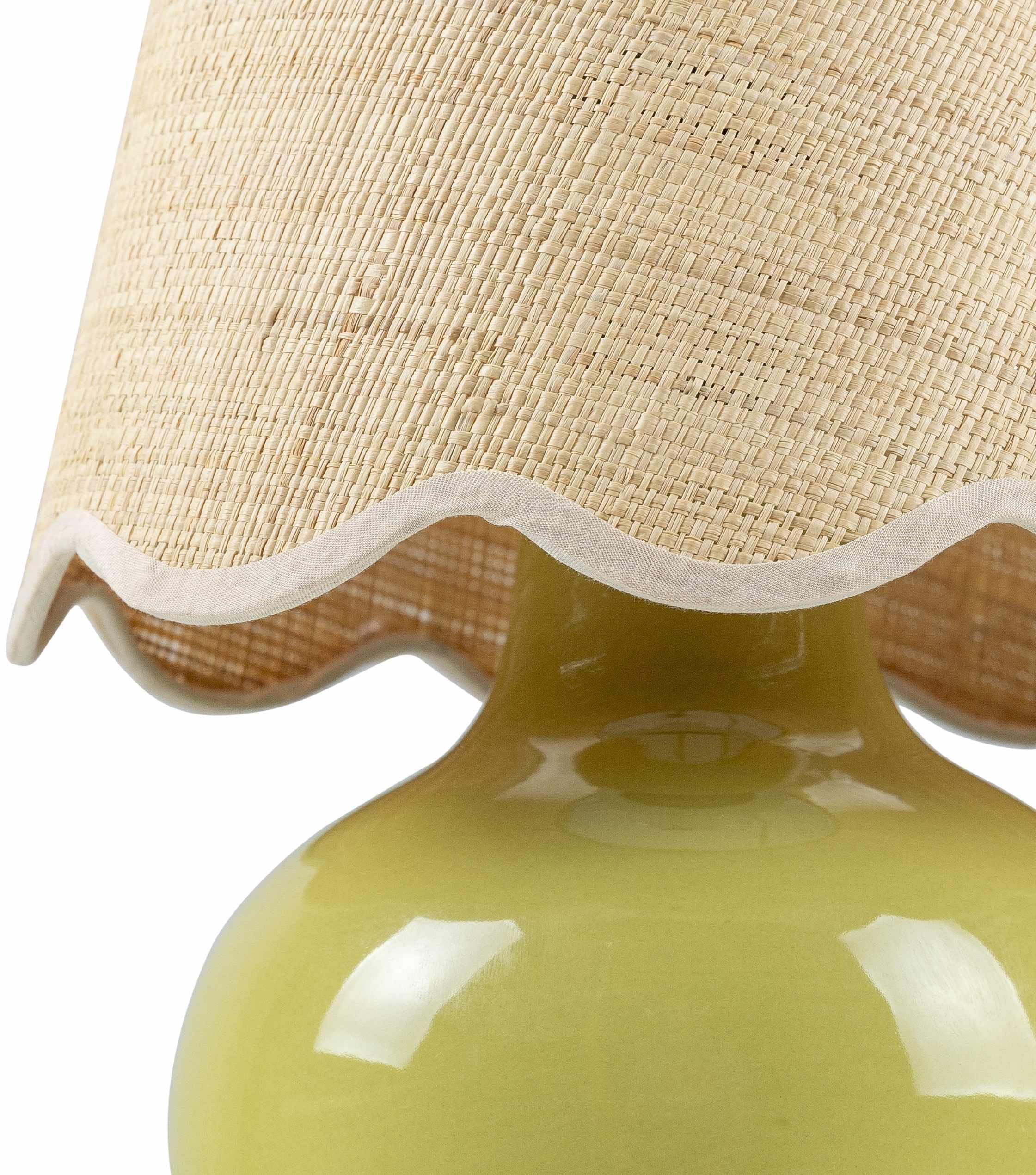 BoutiqueRugs Boho Ceramic Bedside Table Lamp 13inH - Rattan Shade - Green, Sage, Beige - Model TXCHMA6-006