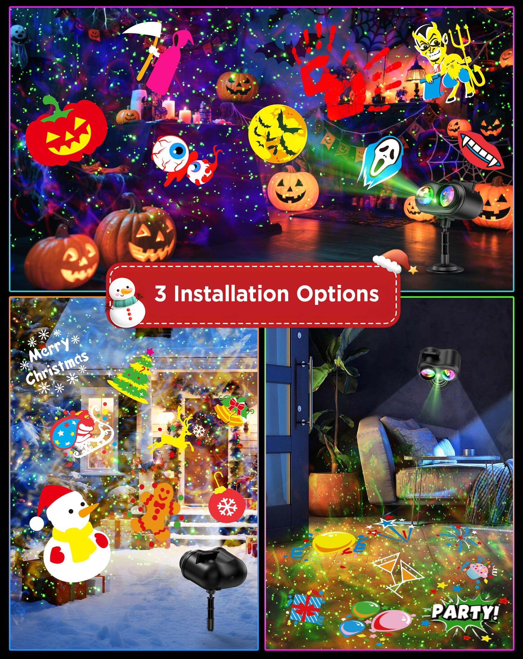 jepwe Christmas Projector Lights - Waterproof, 10 Slides, 8 HD Patterns, Firefly & Ocean Wave Effects, Model SE508-012-10K-US
