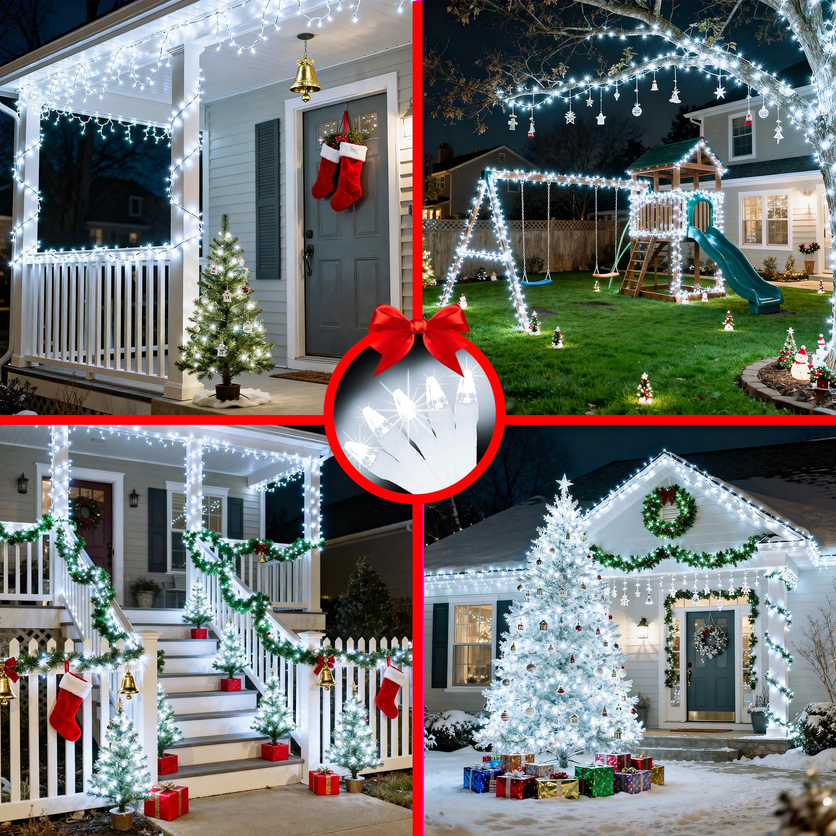 340 Led 90Ft Christmas String Lights Outdoor  12 Pro Modes And Timer Memory & Brightness  Plug In Outdoor Waterproof Clear Wire Twinkle Light For For Xmas Yard Tree Wedding Party Decor (Cool White)