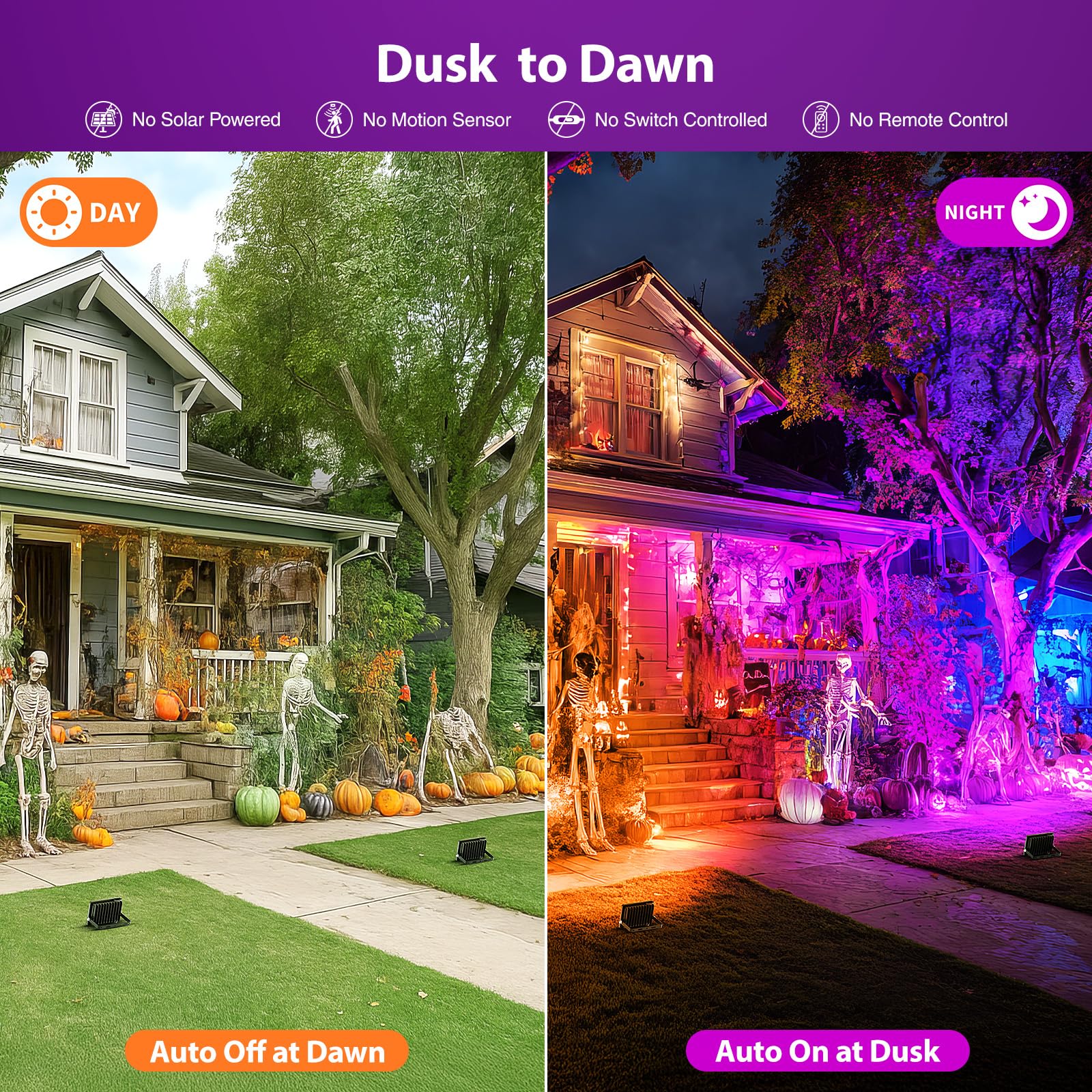 Onforu Orange and Purple Halloween Lights, 30W Dusk to Dawn Floodlight 2 Pack LED Flood Light Outdoor Decoration, Auto ON/Off Pl