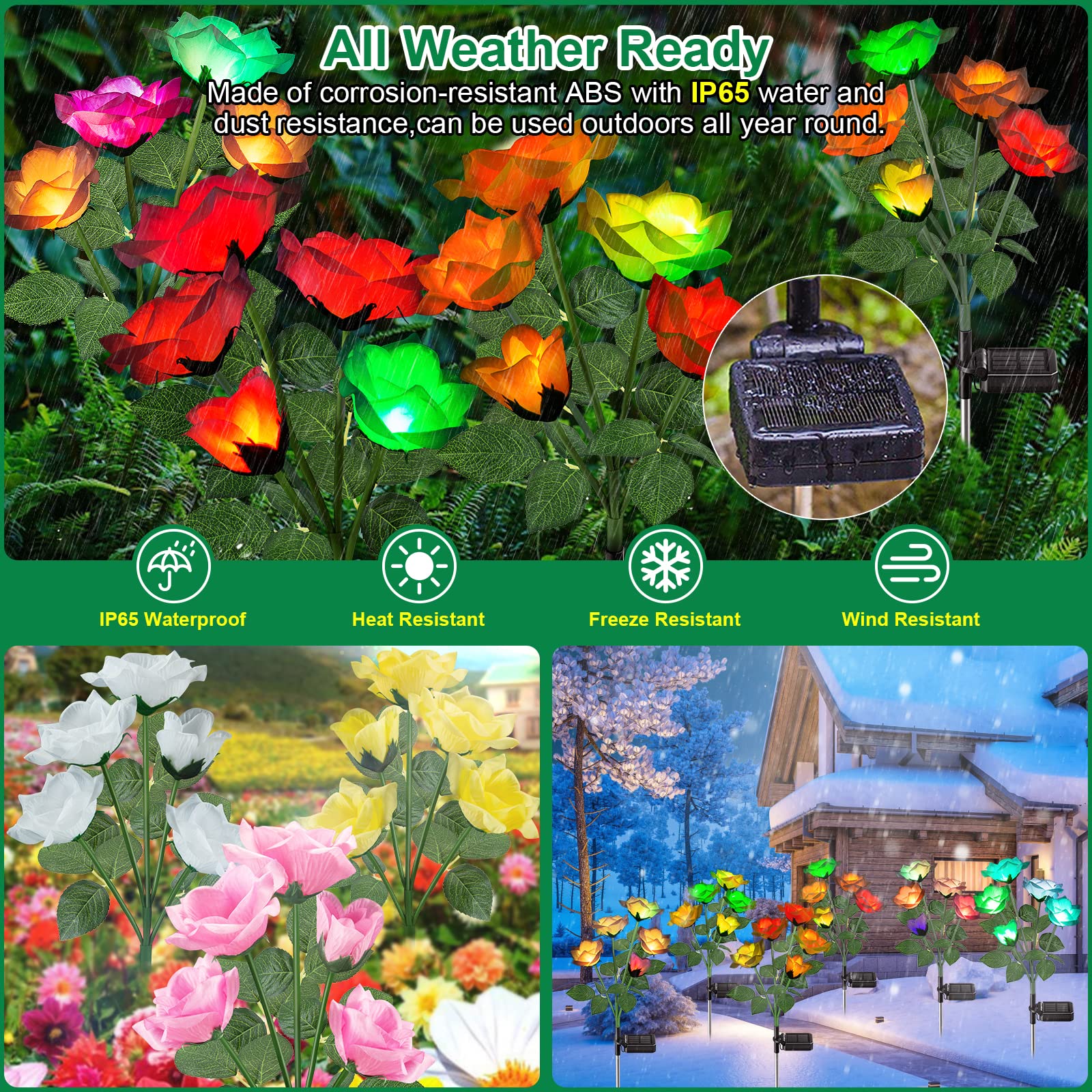 Garpar Solar Lights Outdoor - 2024 Upgraded Outdoor Solar Lights With Beautiful & Realistic Rose Flowers - 7 Color Changing Waterproof Solar Outdoor Lights For Outside Yard Porch Patio Garden Decor