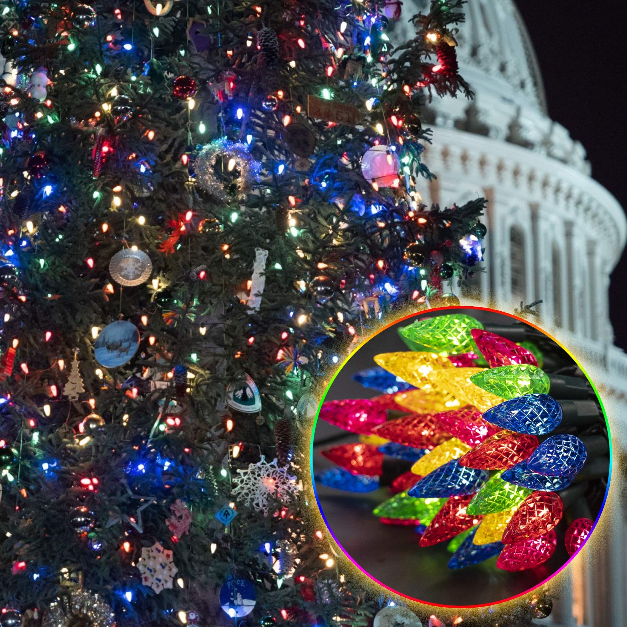 Funpeny C6 Christmas String Lights, 50 Led 17Ft Fairy Lights Black Wire String Lights For Patio Christmas Party Decoration, Purp