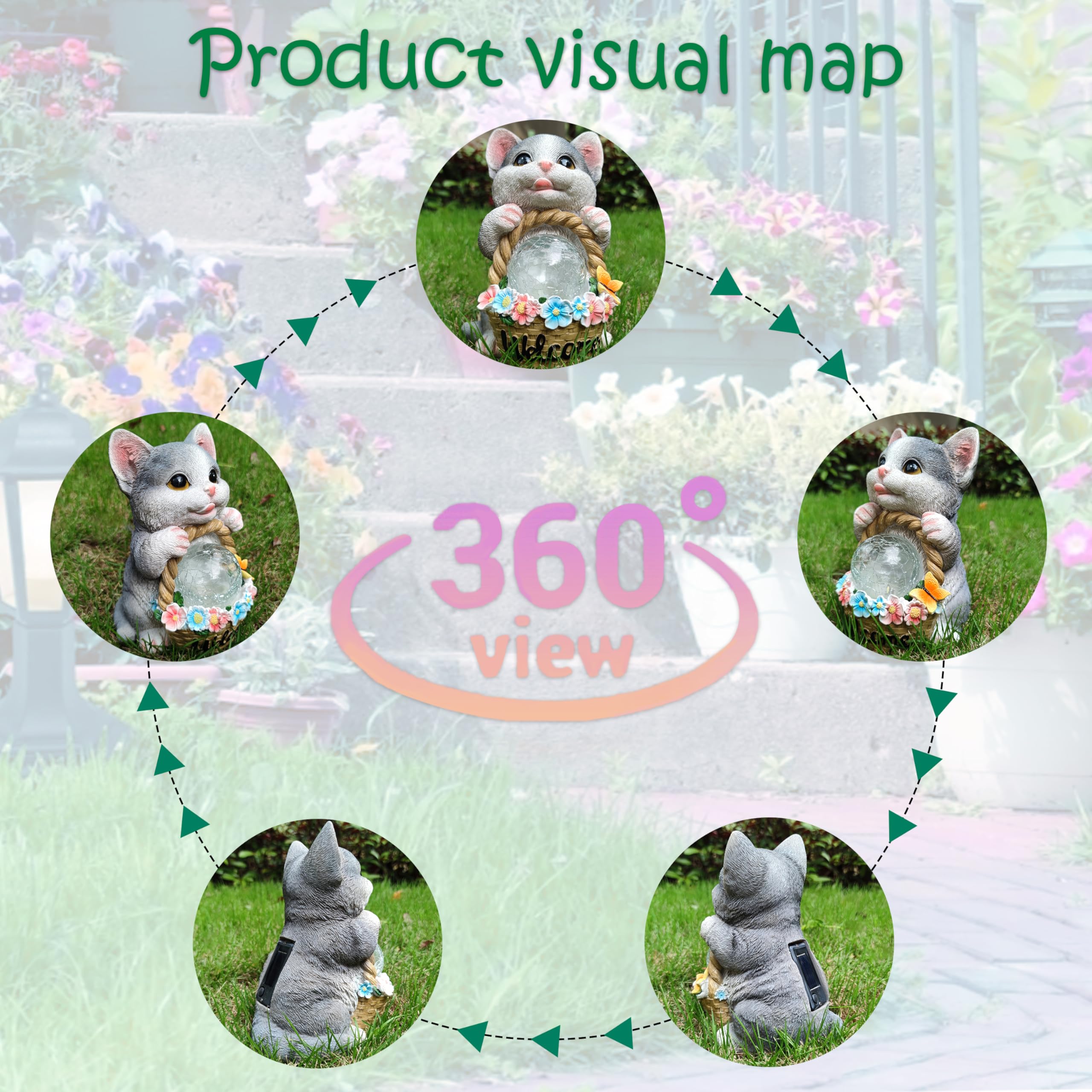 Rctticuu Solar Cat Garden Outdoor Statues Resin Cat Figurine Carrying Flower Basket And Magic Orb With Solar Led Lights  Lawn Decor Outdoor Statue For Patio  Balcony  Yard Ornament Gifts For Mom