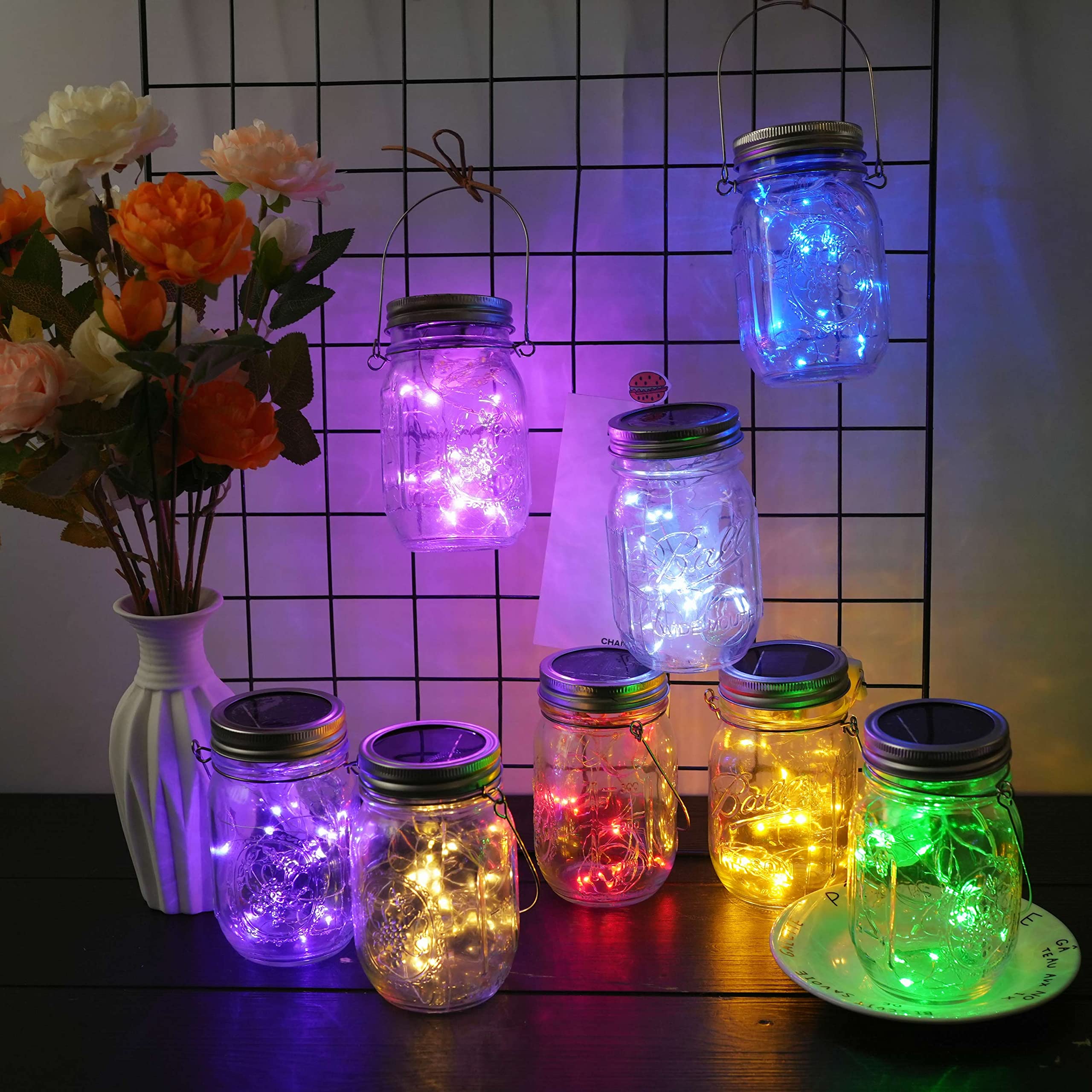 Cynzia 30Led Solar Mason Jar Lights, 8 Pack Jar Lid String Lights (No Jars), Waterproof Fairy Firefly Light For Garden, Patio, O