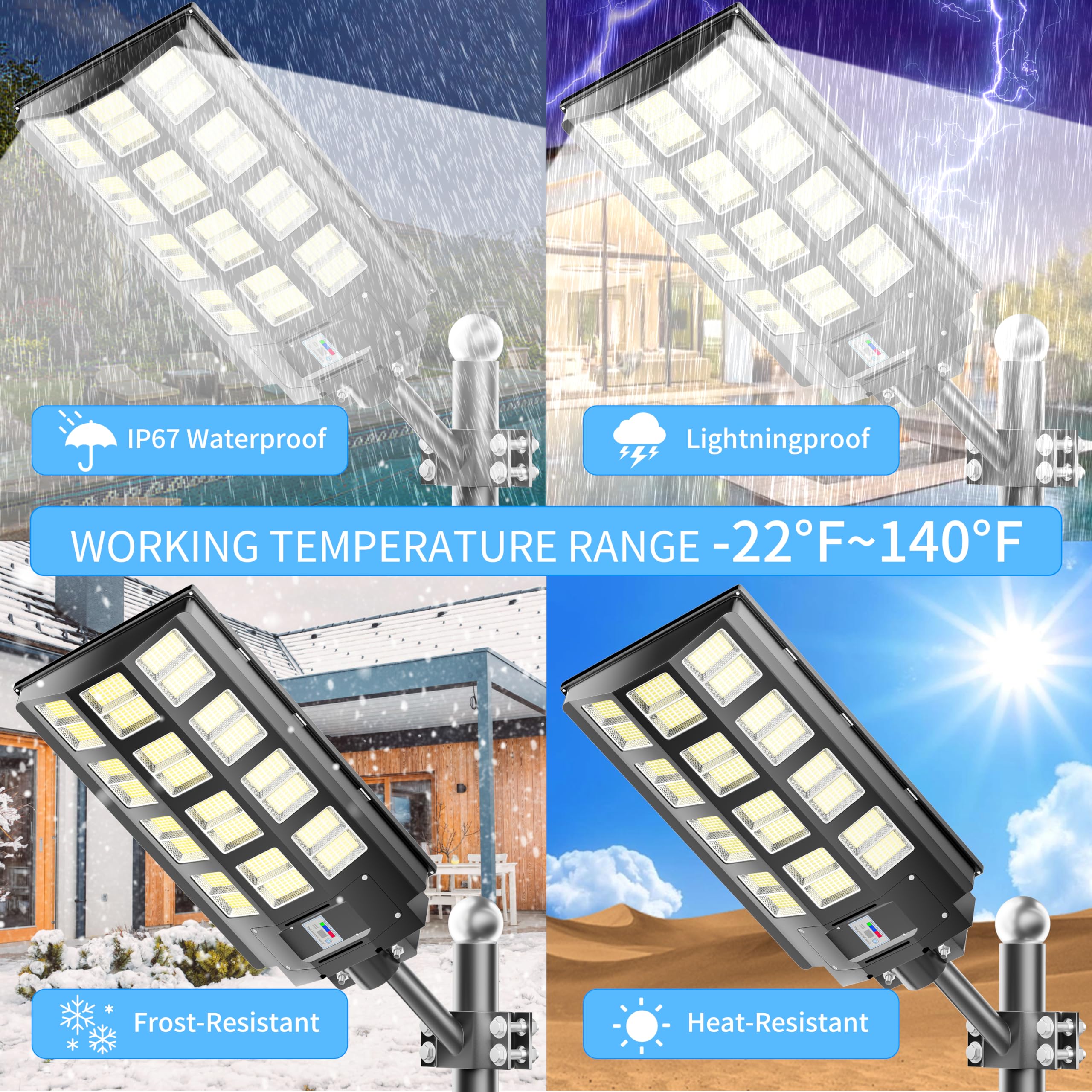Jadisi 2-Pack 6800W Solar Street Lights, 240000LM, Waterproof, Dusk to Dawn, Motion Sensor, Black, ABS Material