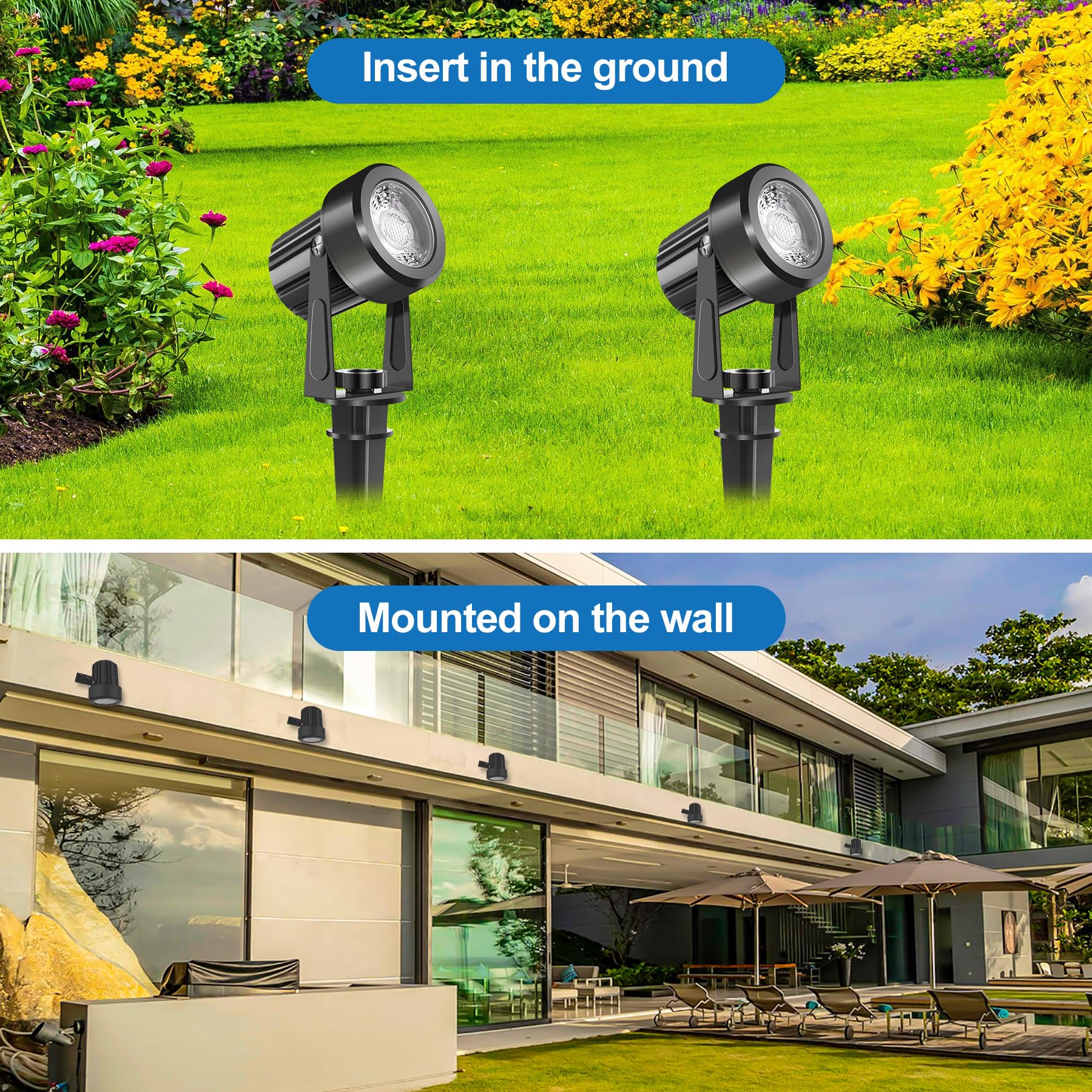 CREPOW LED Spotlights Outdoor, 3000K Warm White, IP65 Waterproof, 8-in-1, Low Voltage Landscape Lighting for Yard and Garden