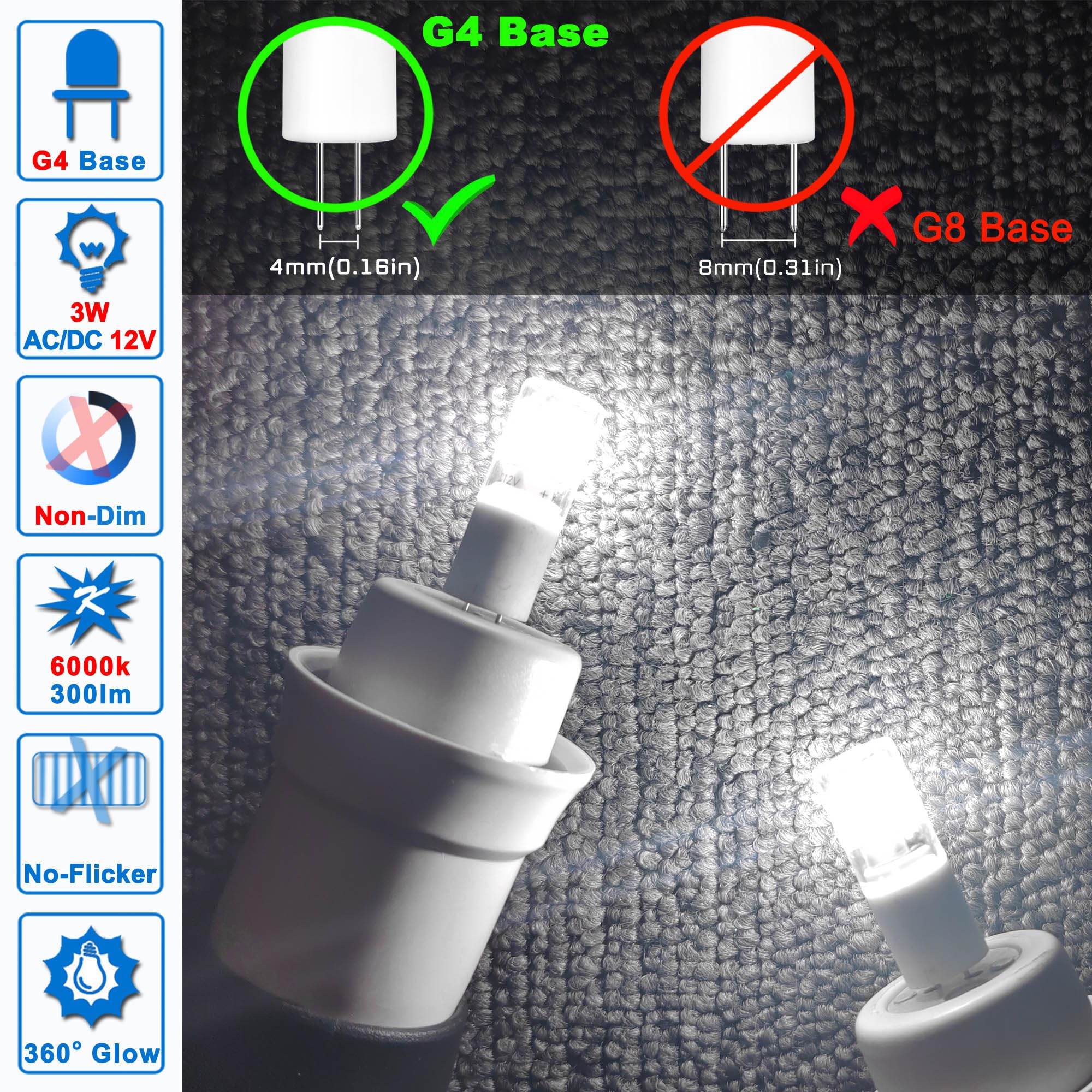 Ziomitus G4 T3 Led Rv Camper Trailer Bulbs 3W 12V, G4 20W 30W Halogen Equivalent,6000K Bright Daylight White,Low Voltage G4 Jc B
