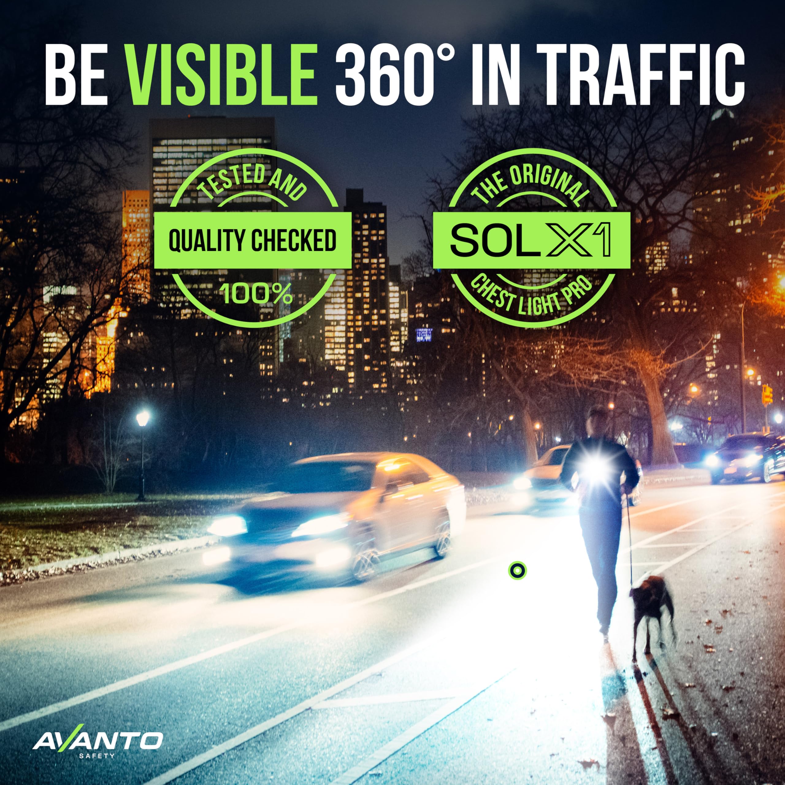 AVANTO SOLX1 Pro Chest Light, Original, USB-C, Smart Running Lights for Runners with Safety Courses, Running Headlamp Flashlight