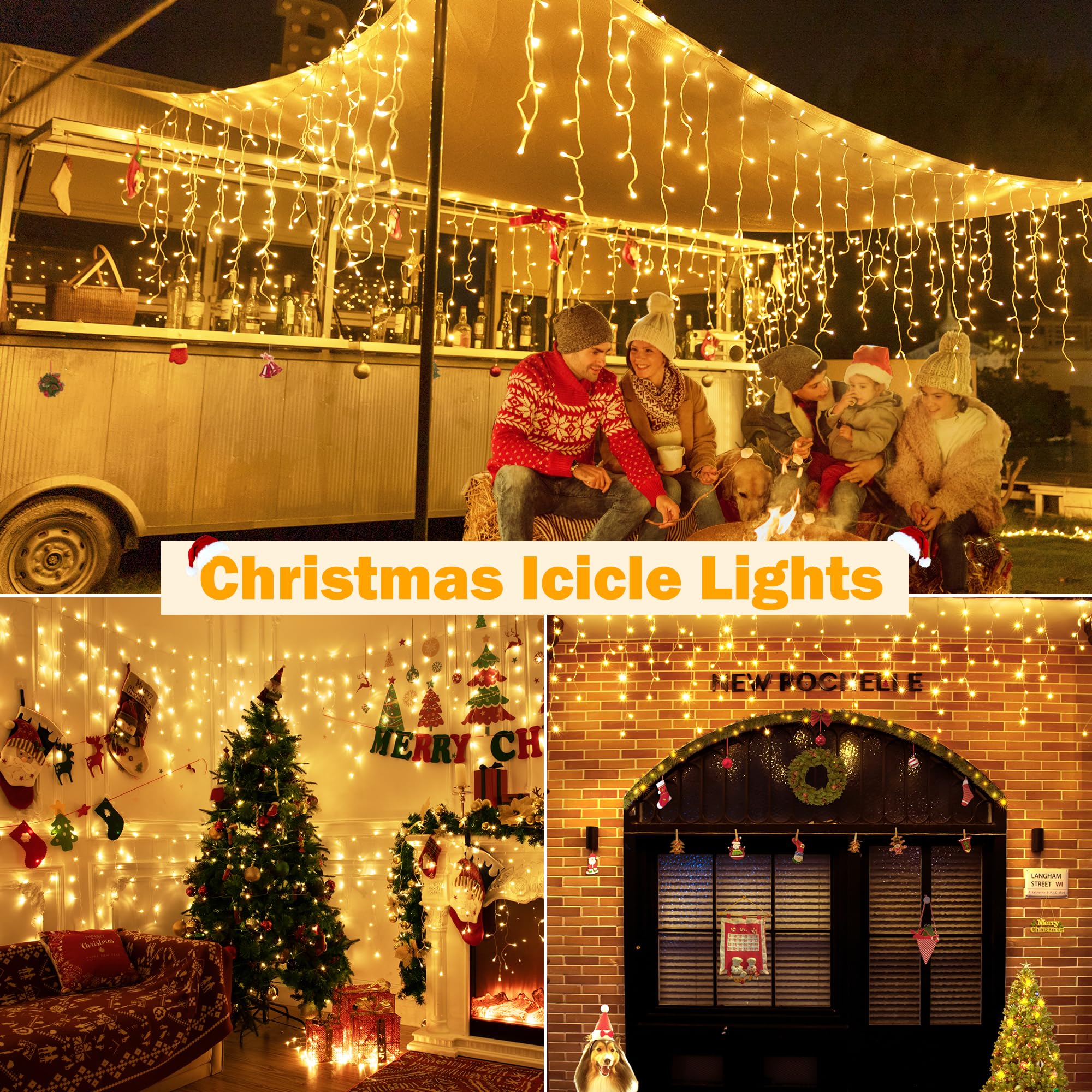 Ollny 720 Led Icicle Lights - Warm White Christmas Lights With Remote, 8 Modes, Waterproof, 60Ft For Indoor/Outdoor Decorations