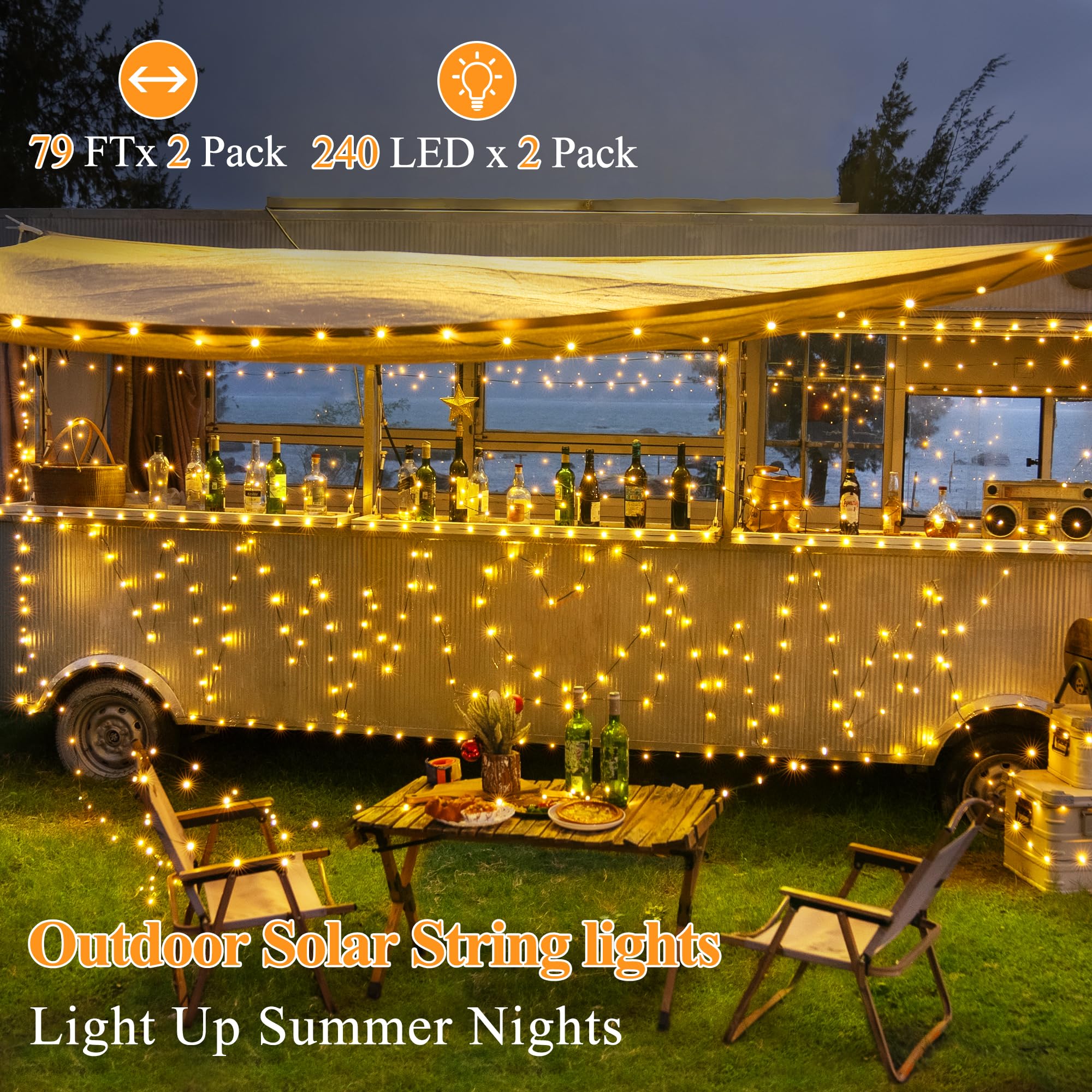 2 Pack Solar String Lights Total 480Led 158Ft, Ip67 Waterproof String Lights For Outside With 8 Modes, Upgraded Solar Panel Fair