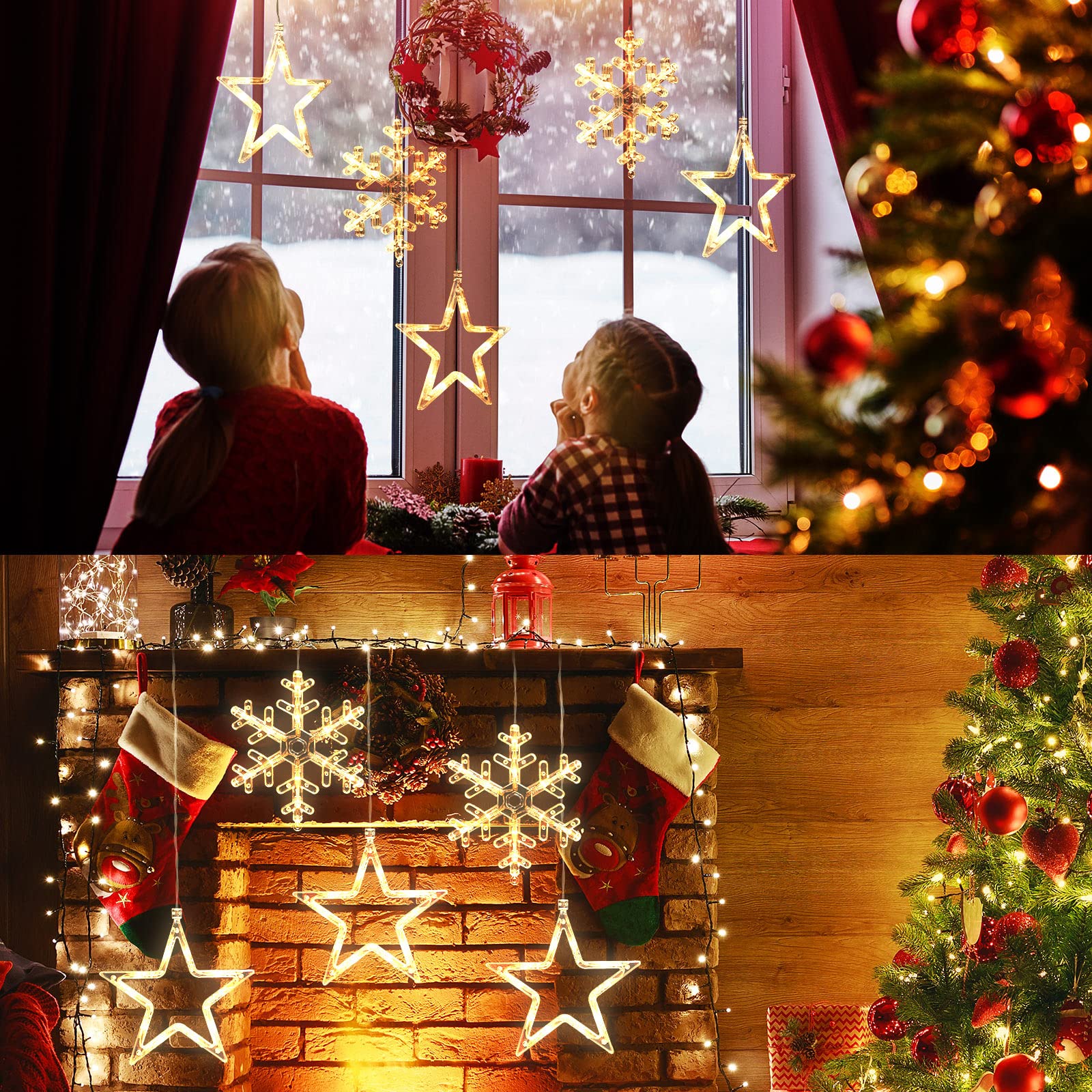 5 Pieces Christmas Window Lights Decorations Christmas Lighted Sign Warm White Battery Operated Backdrop Silhouette String Light