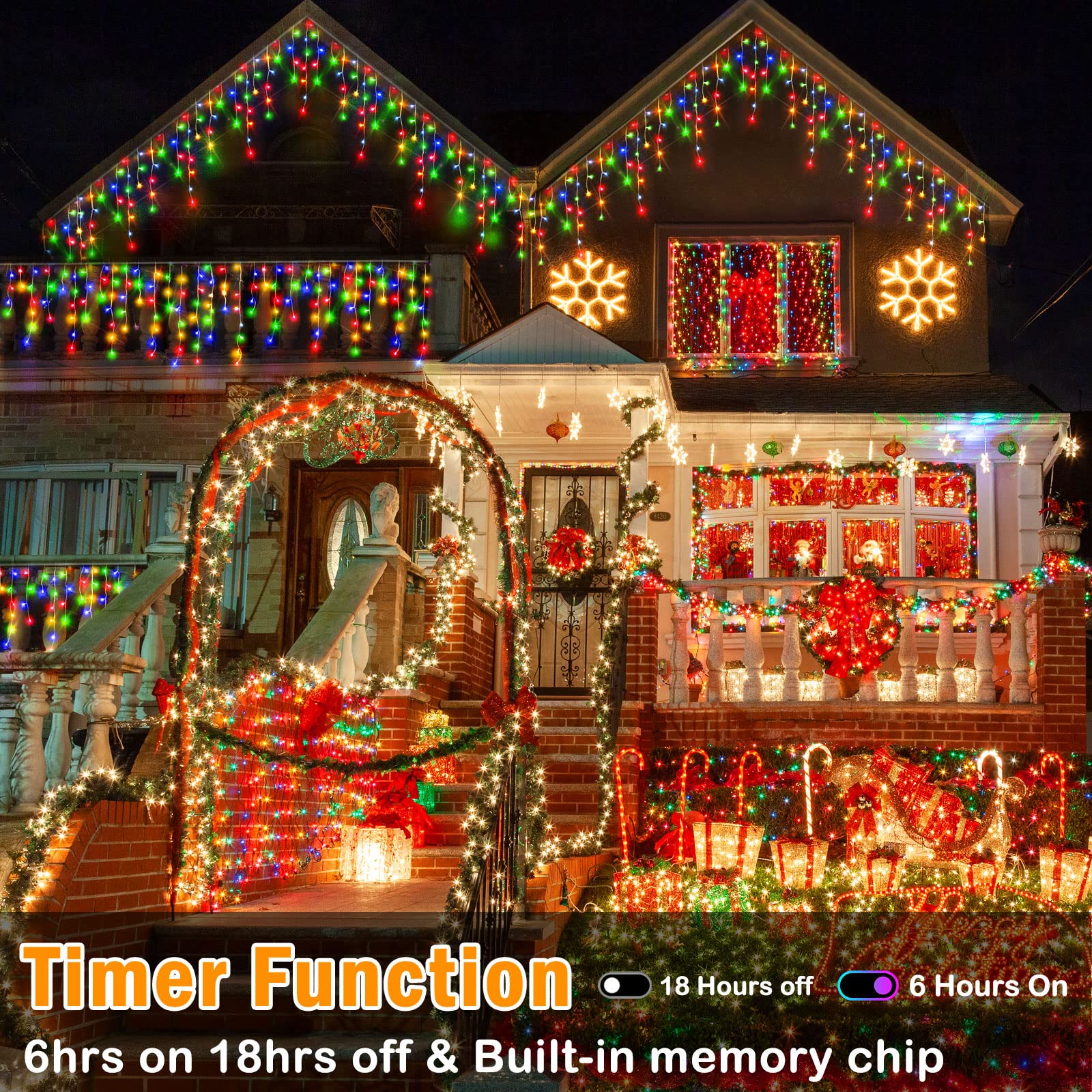 Hezbjiti Outdoor Christmas Lights, 800 LED 65.6 FT, 8 Modes, Multicolor Fairy String Curtain Lights for Decor, Model BG-CL3M3-306L01