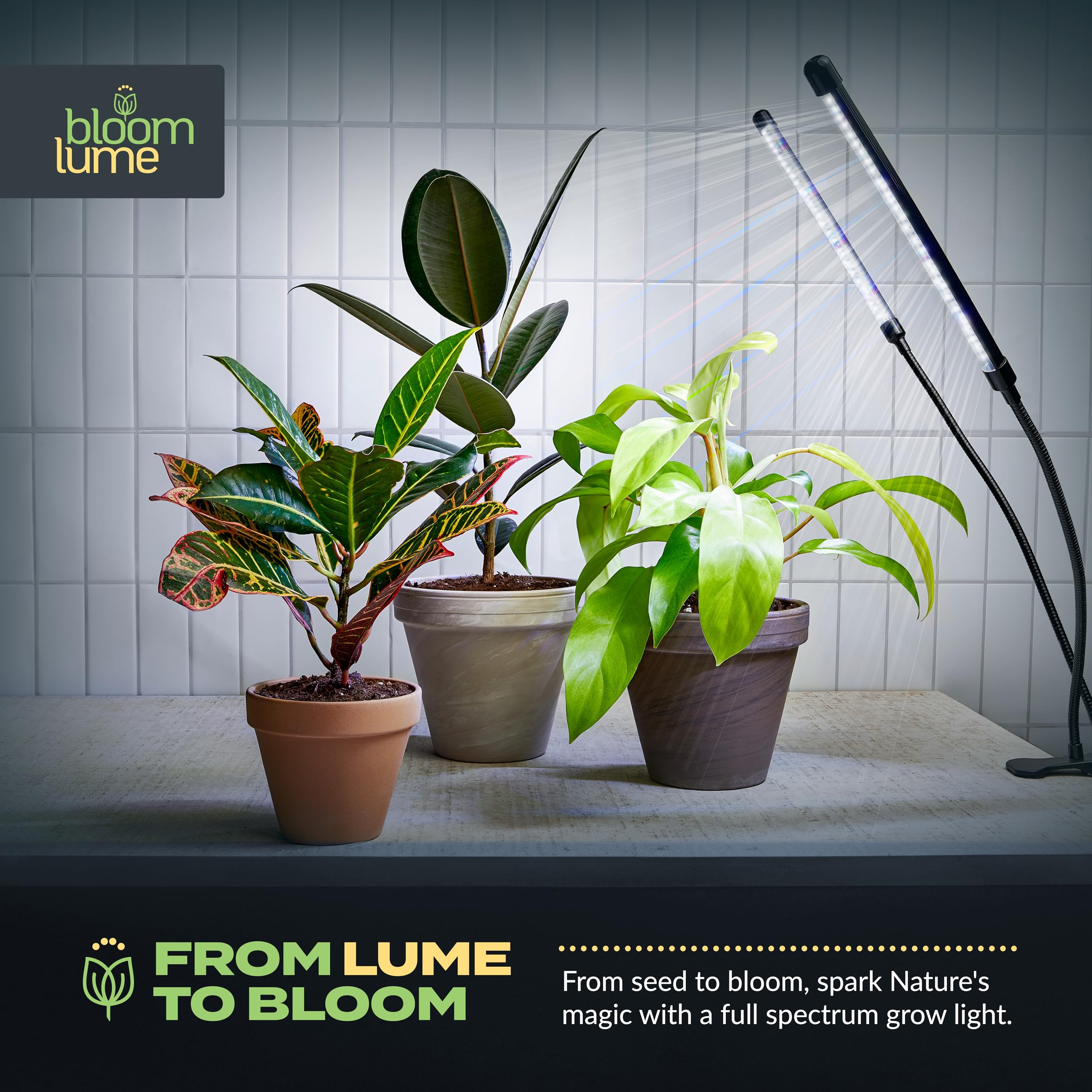 Bloom Lume Led Grow Lights For Indoor Plants Full Spectrum - Features Multi-Mode Color Spectrums, Dimmable, Auto Timer, Clip On Goosneck Plant Lamp