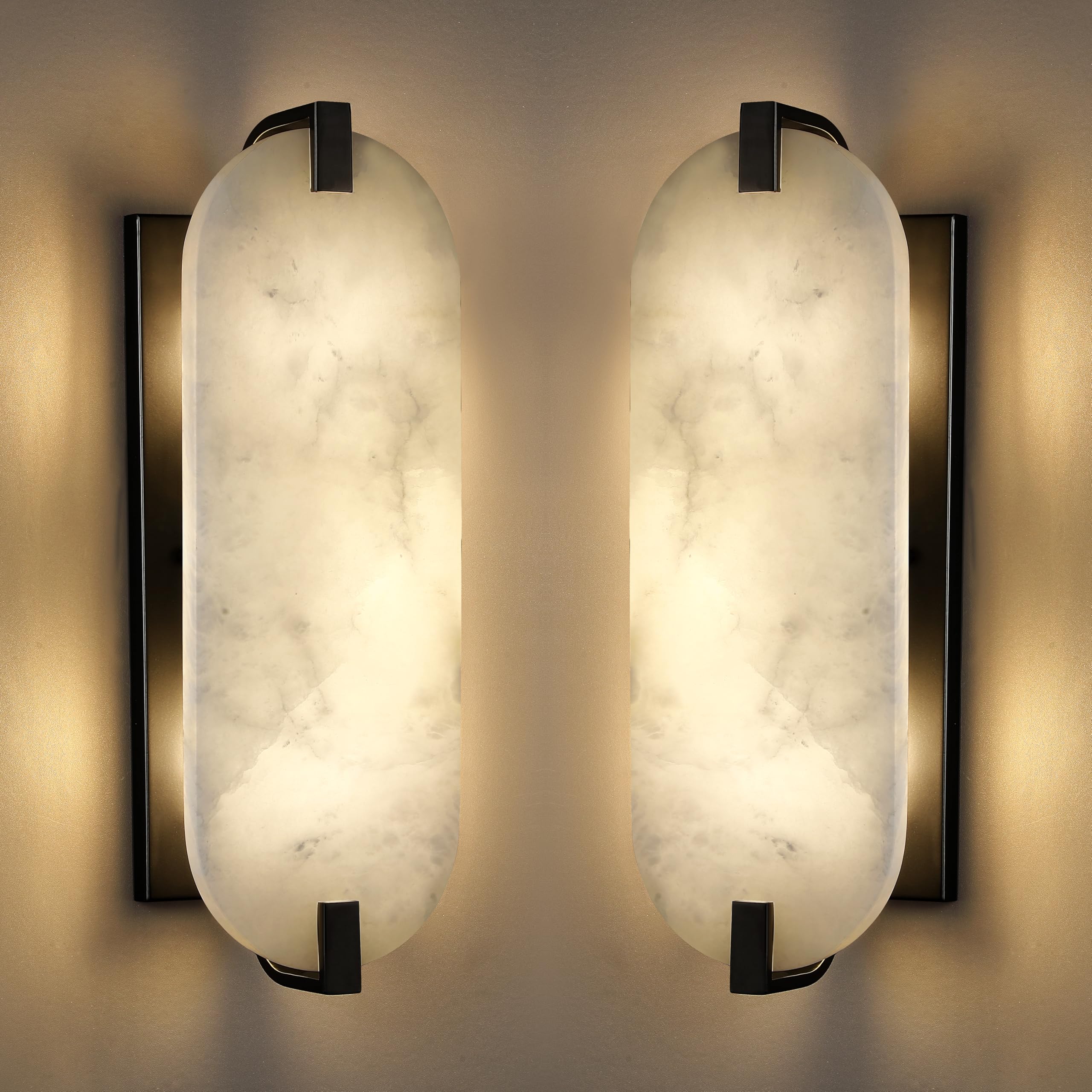 Cjy Chenjinyan 2 Pack 2 Light Alabaster Marble Wall Sconce Modern Concise Style Wall Light Fixture,Black Finish For Bathroom Bed