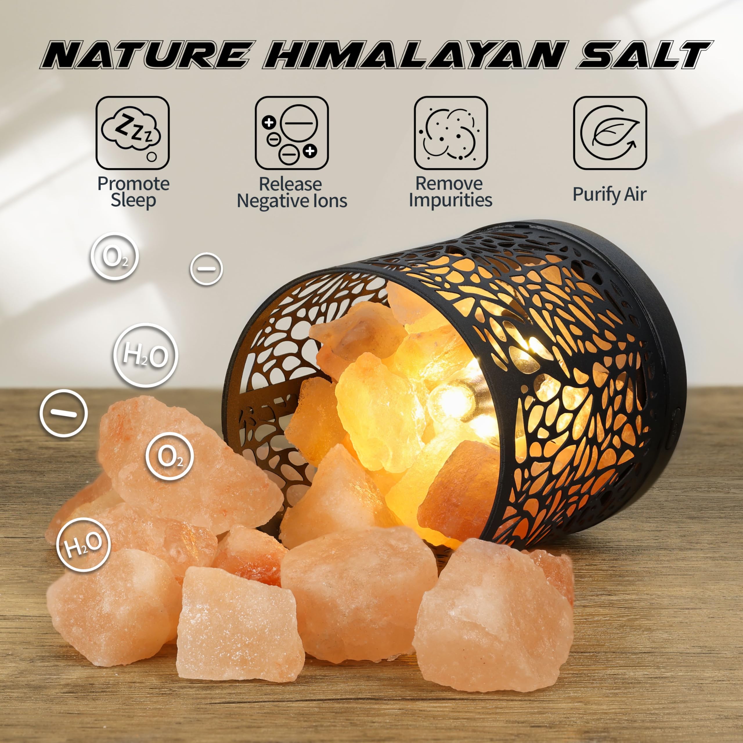 SUNYA Himalayan Salt Lamp - Metal Basket, 5 LED Bulbs, 4.13" Night Light, USB Cable, Pink Rock Salt, Model YETI-6, Color Etoile