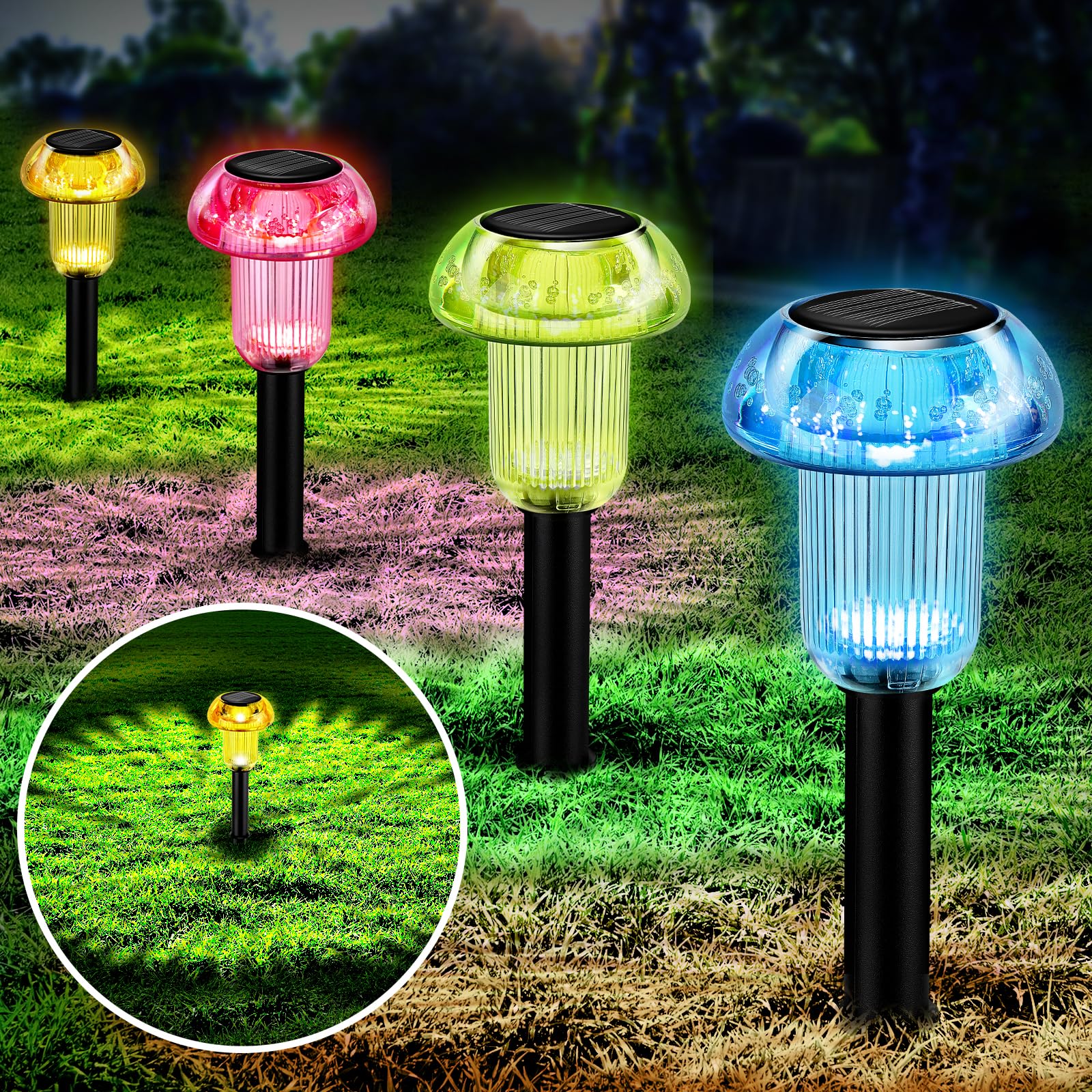 Halloween Sky Blue Solar Lights For Outside 4 Pack Halloween Decorations Led Mushroom Solar Powered Outdoor Lights  Landscape Lighting Garden Stake Light  Landscape Light Outdoor For Yard  Garden