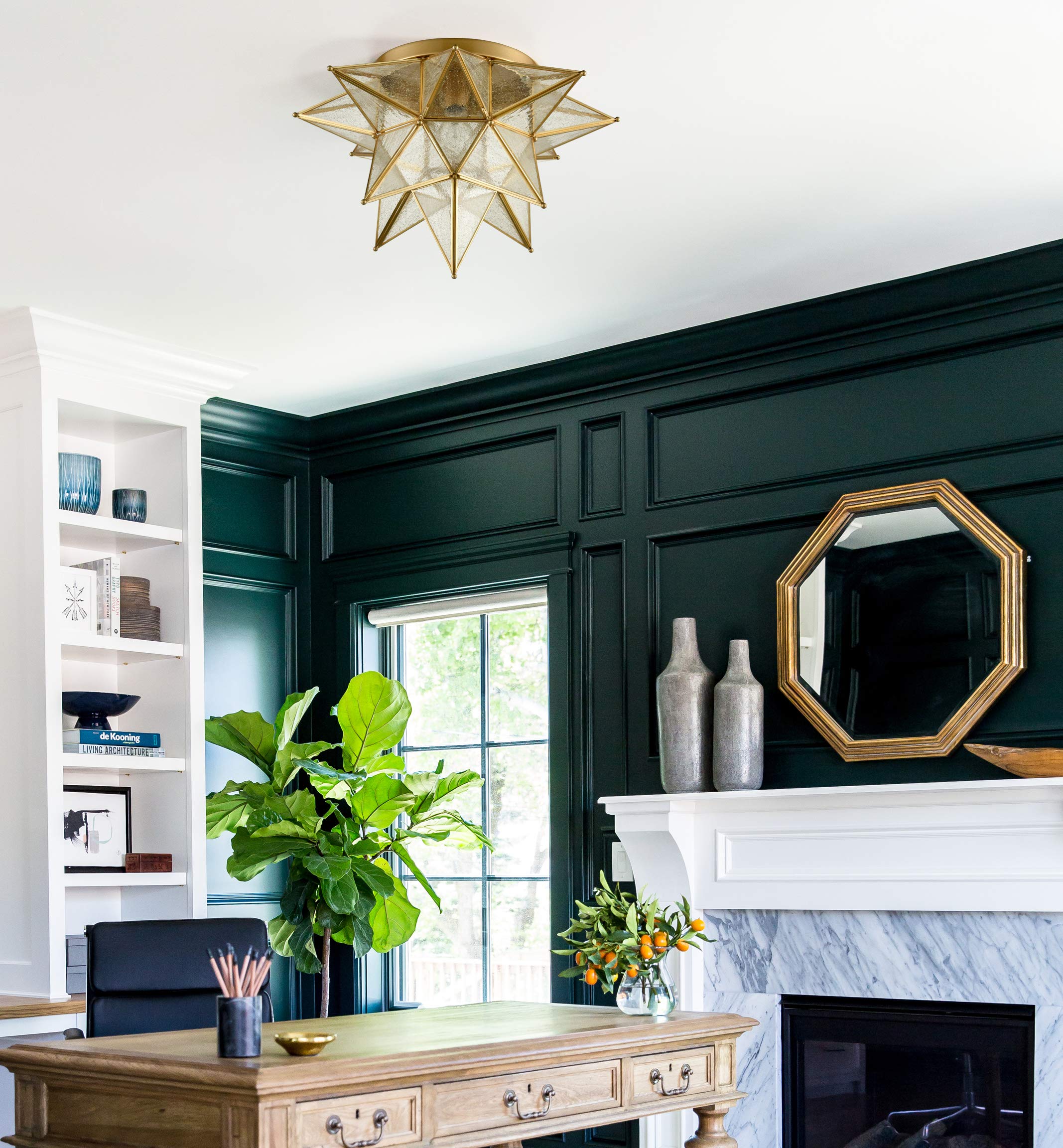 DAYCENT Modern Moroccan Flush Mount Ceiling Light, 18-Inch, Brass, Glass, Moravian Star Design