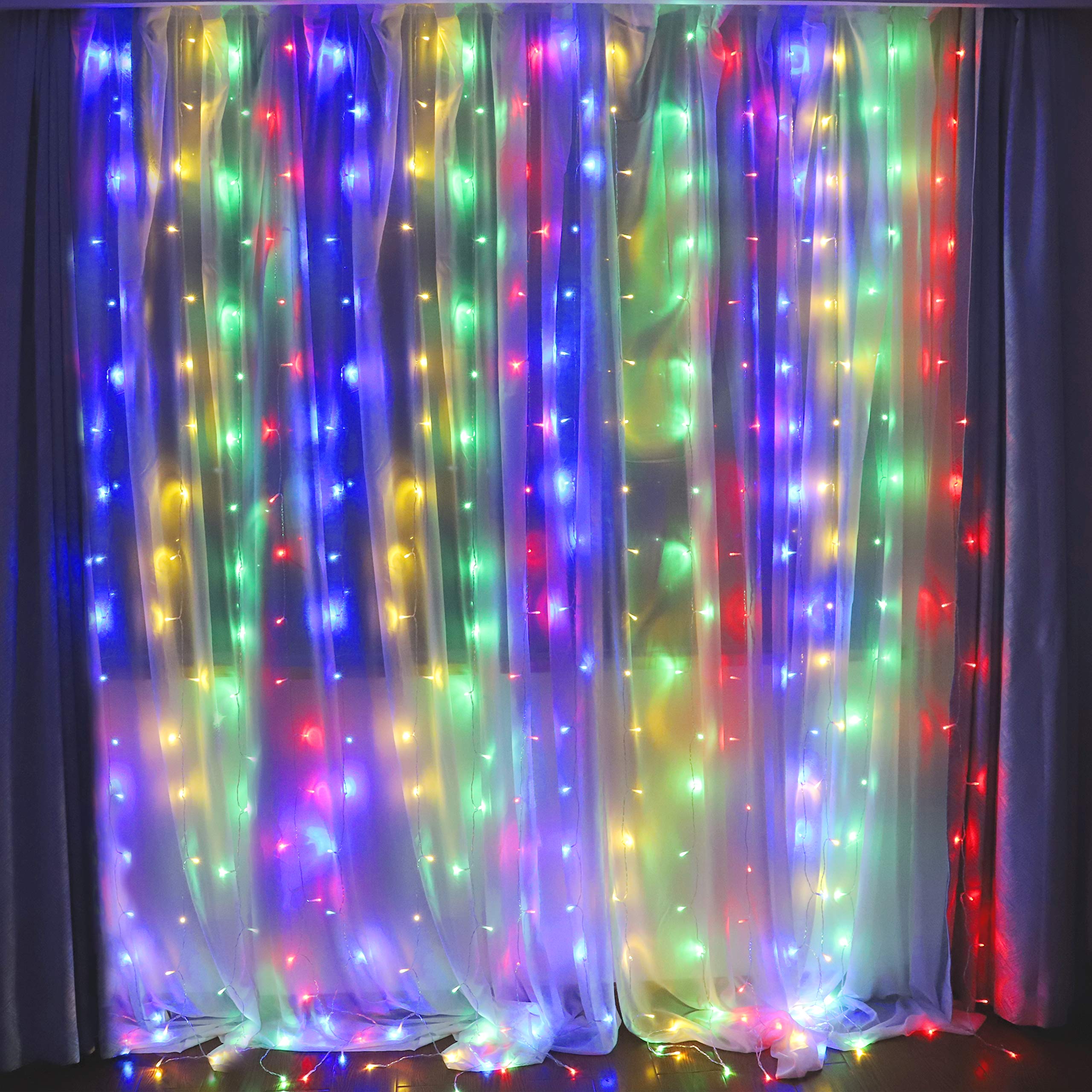 HEYFUNi Fairy Curtain Lights 304 LED 9.8ftx9.8ft Multicolor Plastic 30V 8 Modes Indoor/Outdoor Decorations
