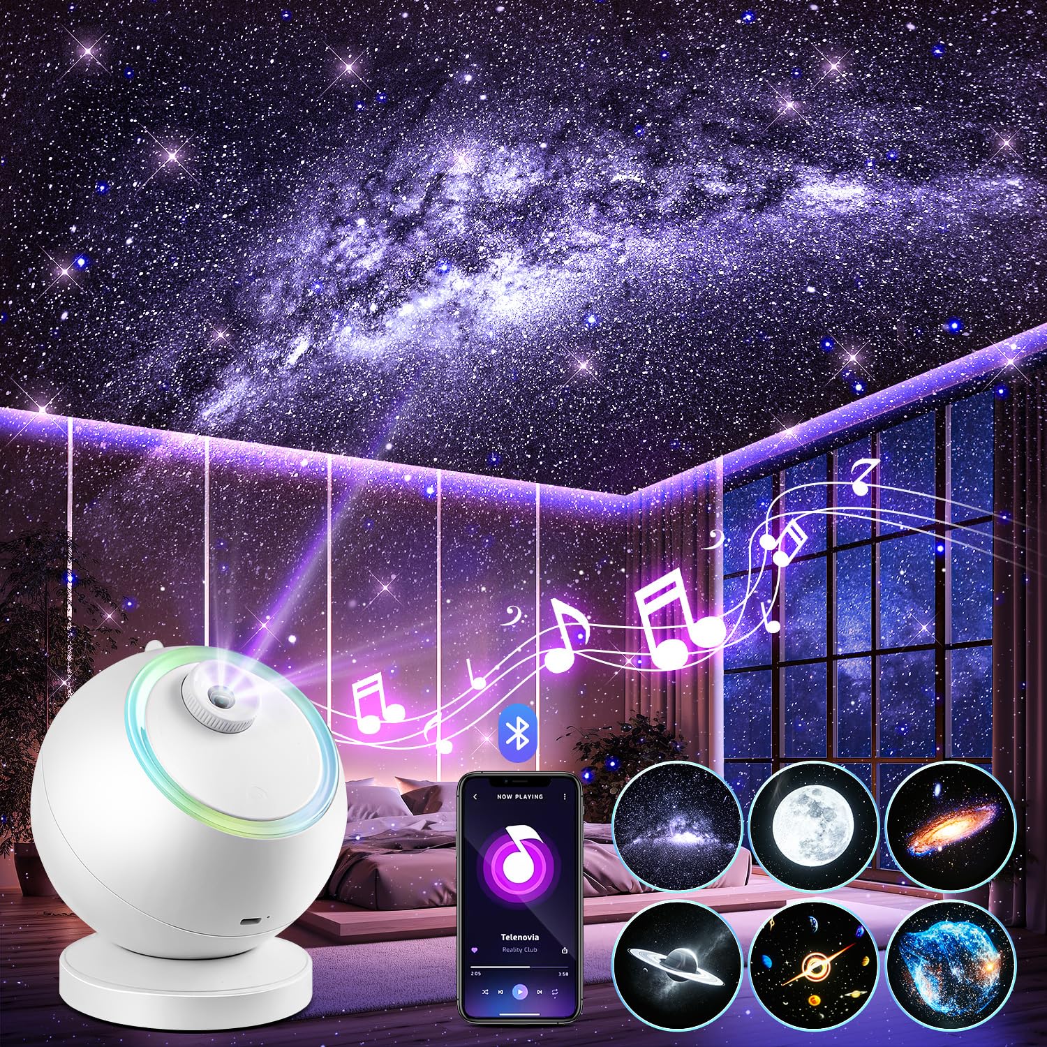 Planetarium Projector, HD Film Galaxy Projector for Bedroom, Rechargeable Star Projector Galaxy Light with 15Music&Bluetooth, Sp