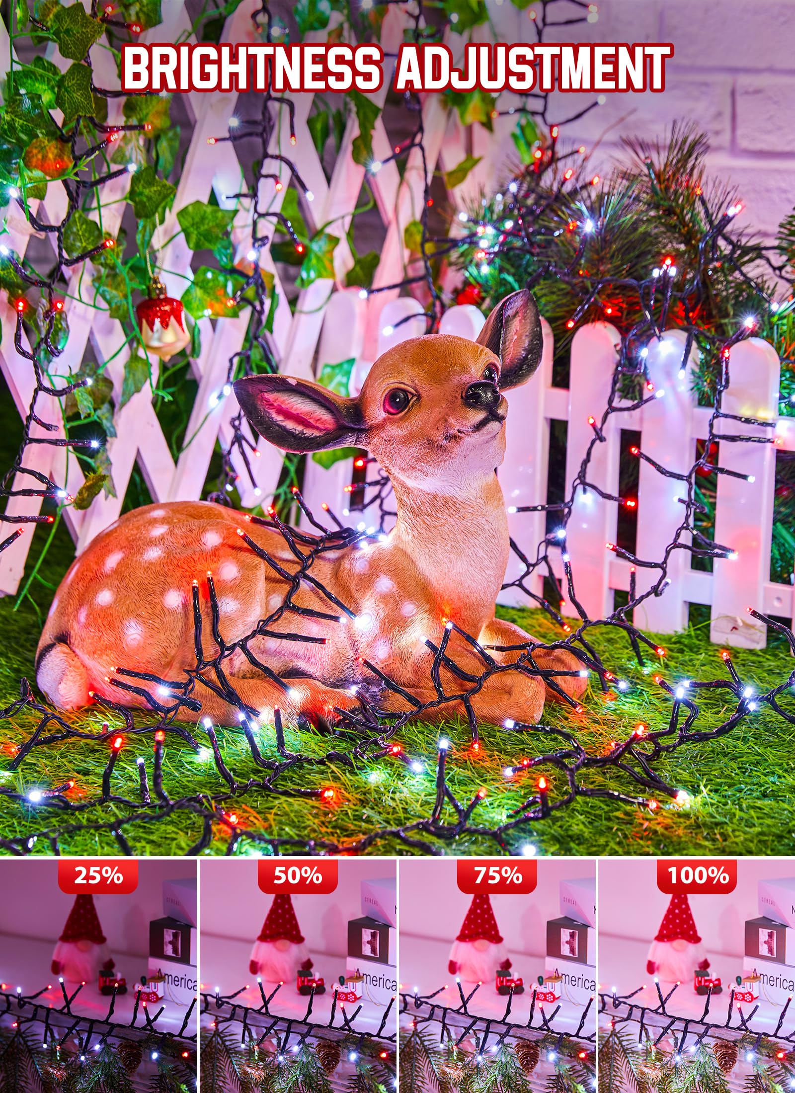 Minetom 100 Ft 2000 Led Cluster Lights Christmas Tree Lights Outdoor Christmas Firecrackers String Lights, 12 Modes Timer Remote