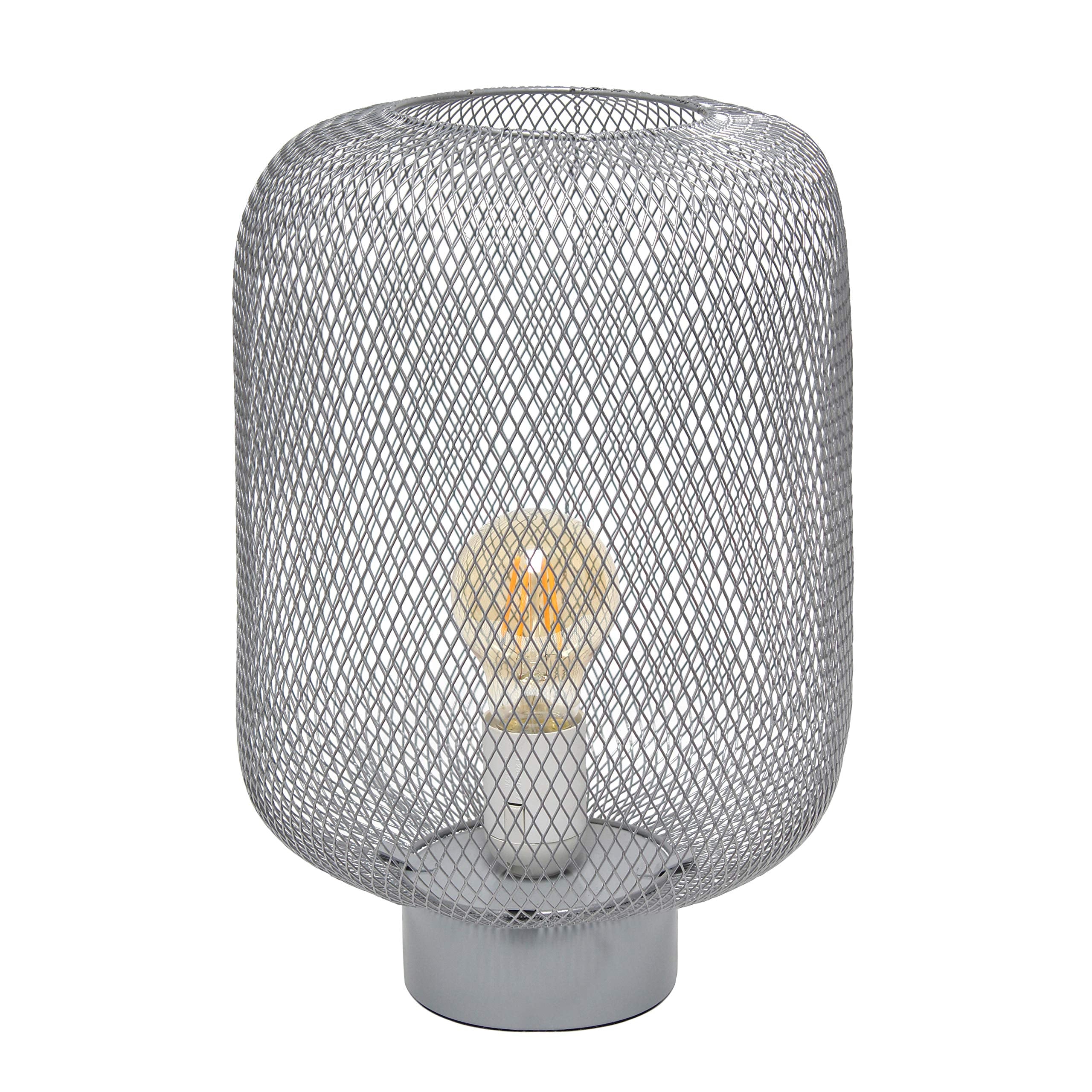 Simple Designs Lt1072-Gry Metal Mesh Industrial Table Lamp, Gray