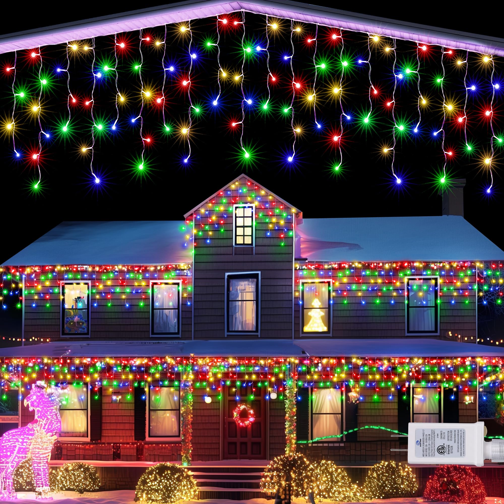 Lomotech Christmas Icicle Lights - 65Ft 8 Modes Waterproof Christmas Lights with Timer for Holiday  Wedding Party  Eaves  Christmas Decorations Non-Connectable(Multicolor)