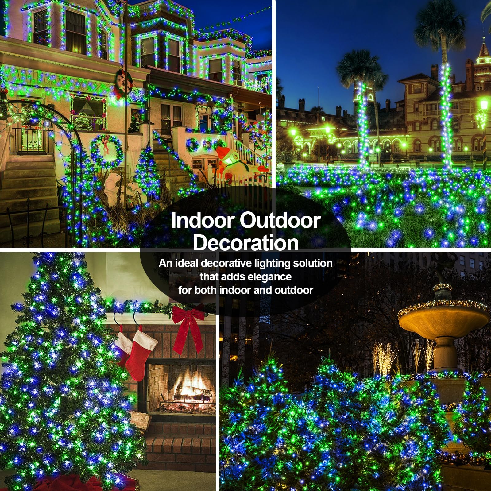 403 Ft 1000 Led Christmas Lights Outdoor Fairy Lights Plug In Extra Long String Lights Clear Wire Waterproof 8 Modes Timer For Outside House Tree Garden Yard Wedding Party Decorations-Blue And Green