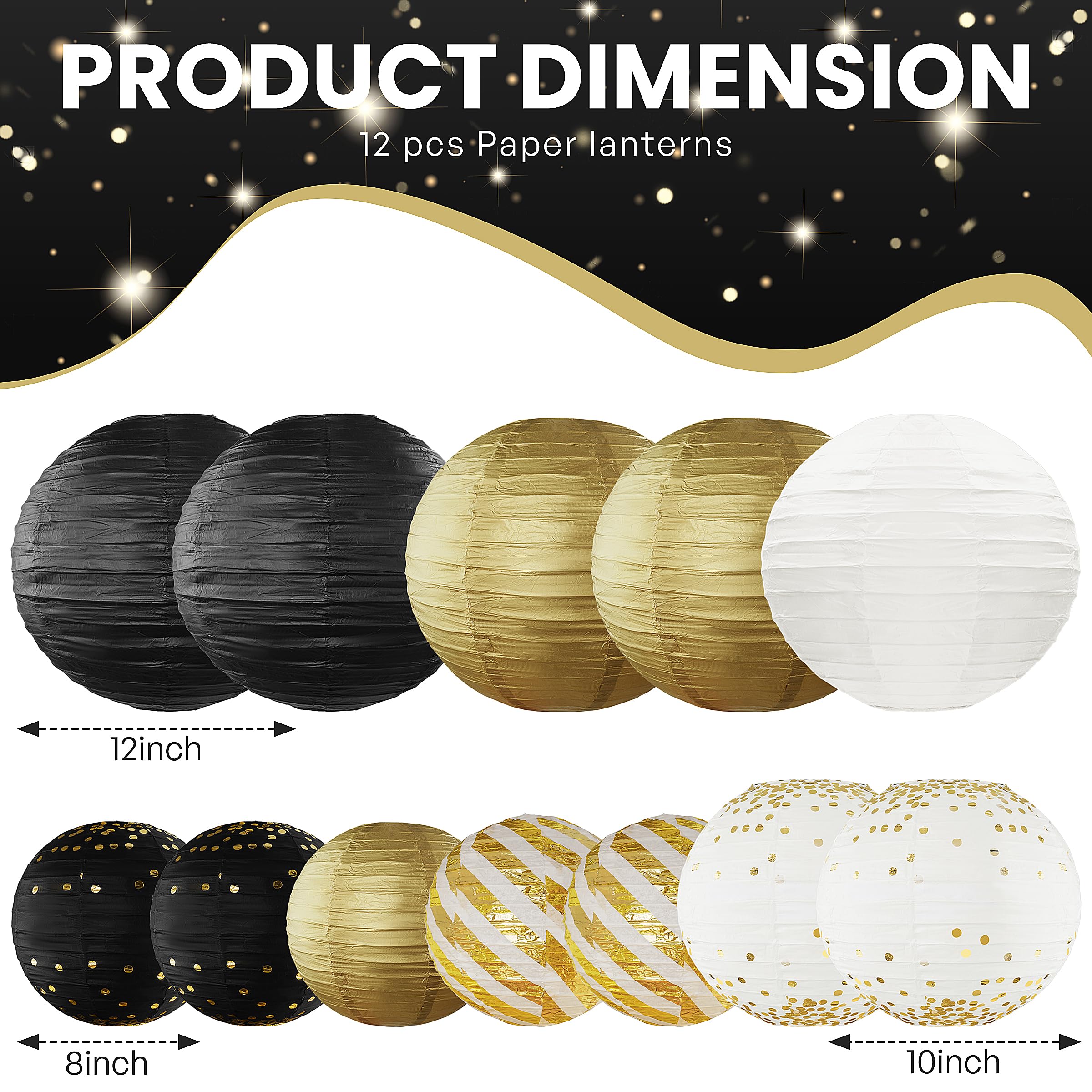 Black And Gold Graduation Decorations Hanging Paper Lanterns 12Pcs Paper Lanterns Decorative For Graduation Birthday Anniversary