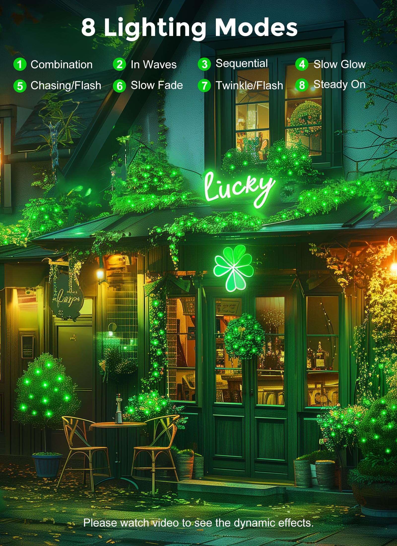 Minetom Solar String Lights For Outside, 33Ft 100 Led Outdoor Solar Fairy Lights, 8 Modes Balcony Lights For Tree Patio St Patricks Day Decorations(Green)