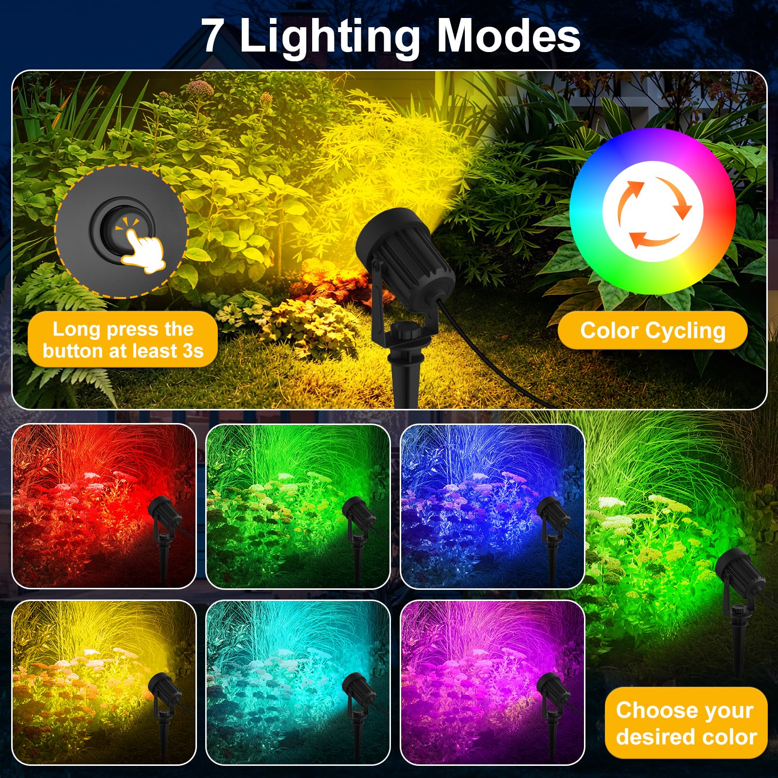 T-Sunus Solar Spot Lights Outdoor Color Changing 6-In-1, Solar Landscape Spotlights Rgb Lighting Waterproof Ip65 Wall Lamp 9.8Ft