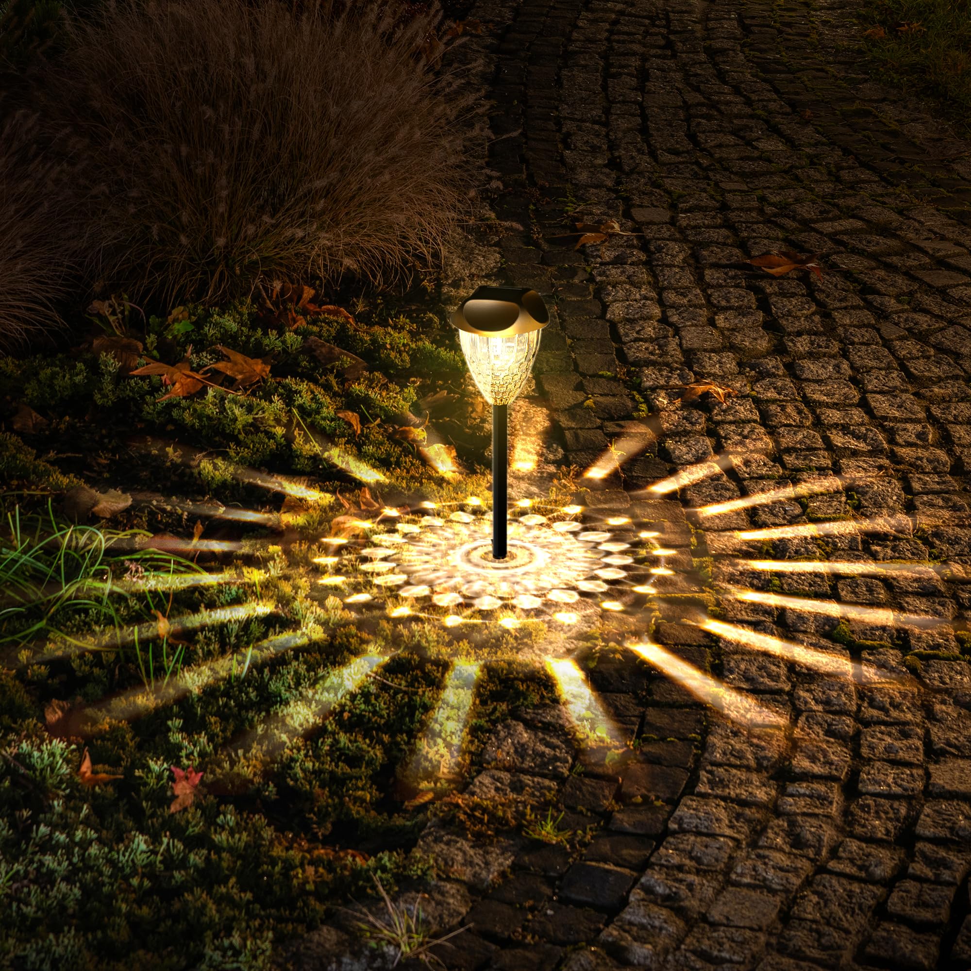 Ensenior 12-Pack Solar Garden Lights, Warm White LED, Auto ON/OFF, Waterproof, Plastic, Model CP3-10CM-30K-12-BL-ZY-M02