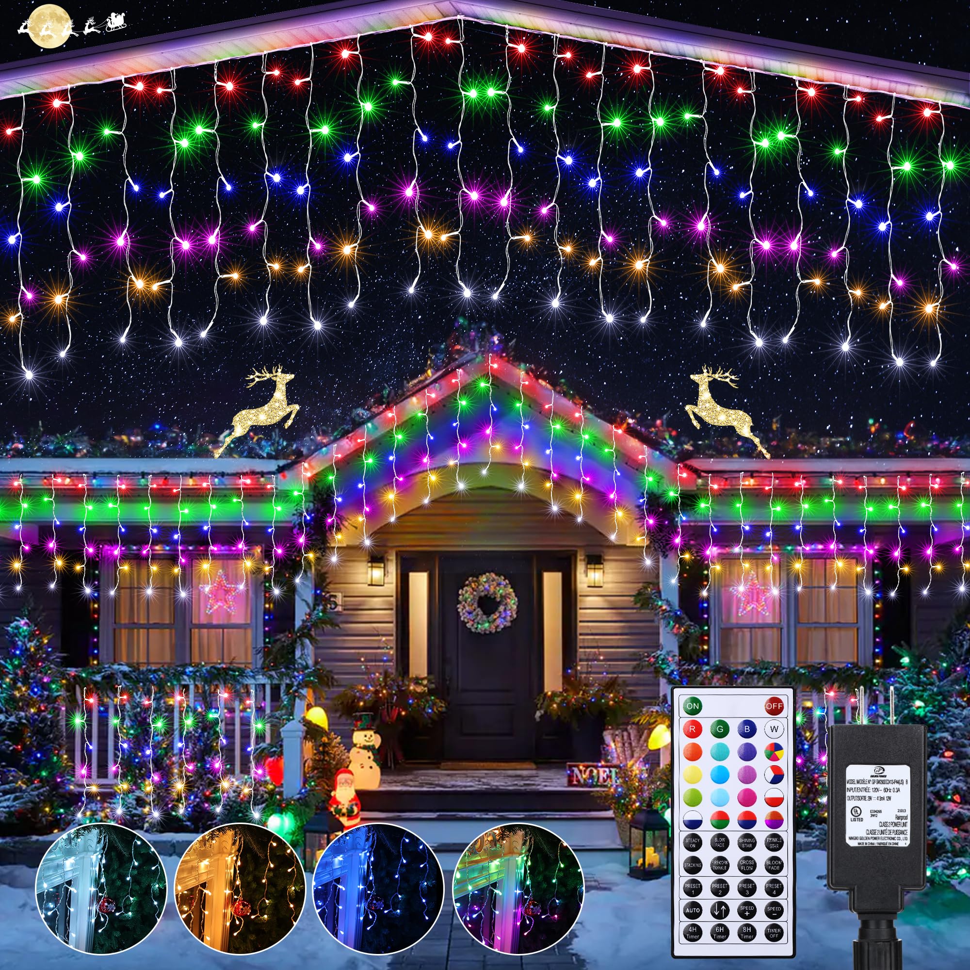 Joomer RGB Christmas Icicle Lights, 35Ft Color Changing Christmas Lights Outdoor RGB Icicle String Lights with Remote Timer for 