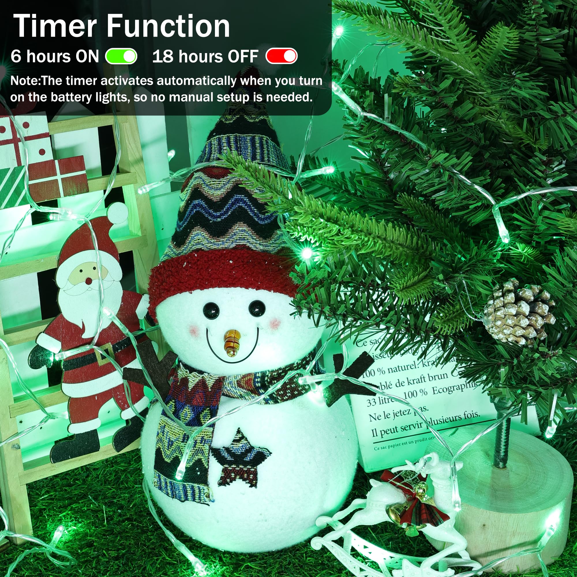 Lomotech Battery Operated Christmas Lights - 4 Pack Total 66Ft 200Leds String Lights 8 Modes Waterproof With Timer For Home  Garden  Party  Holiday  Tree Decoration (Clear Wire  Green)