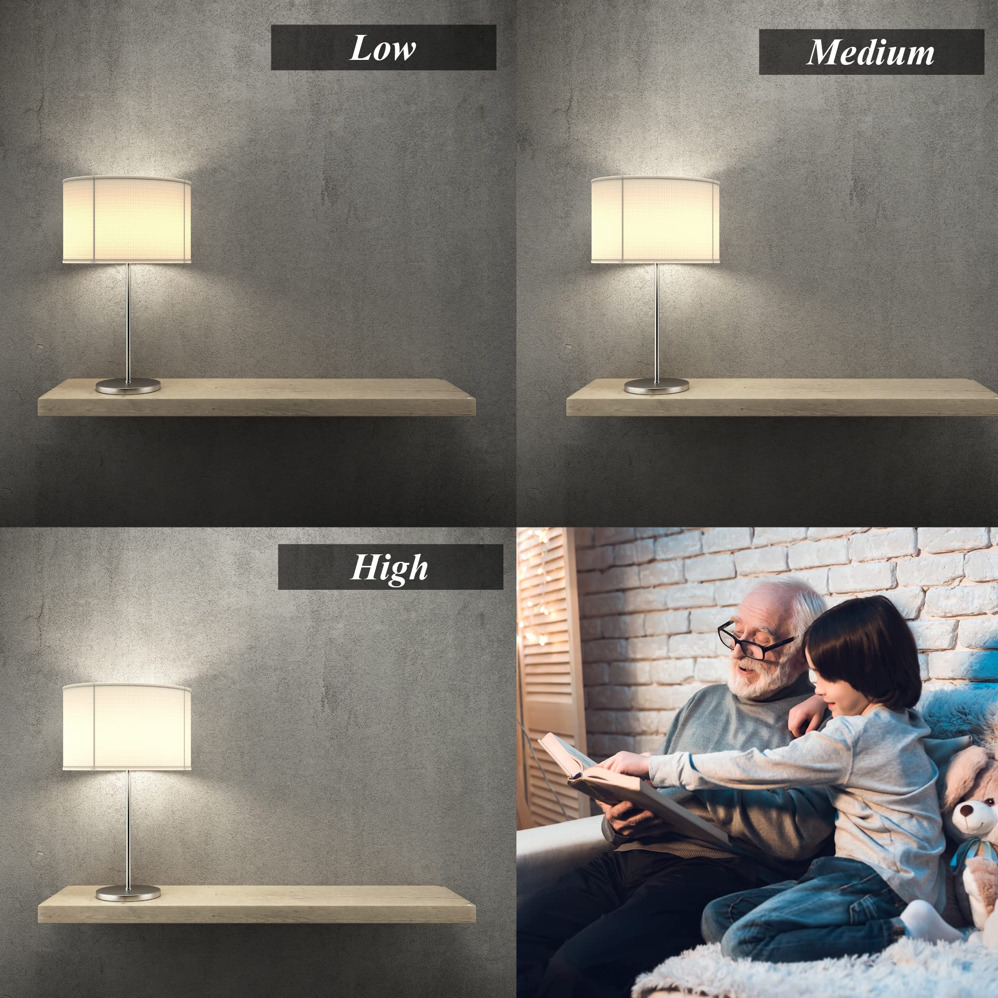 AmeriLuck 3-Way LED Light Bulb A19, Multi Wattage 40-60-100W Equivalent, Low-Medium-High Setting, Omni-Directional, 2 Pack, Natu