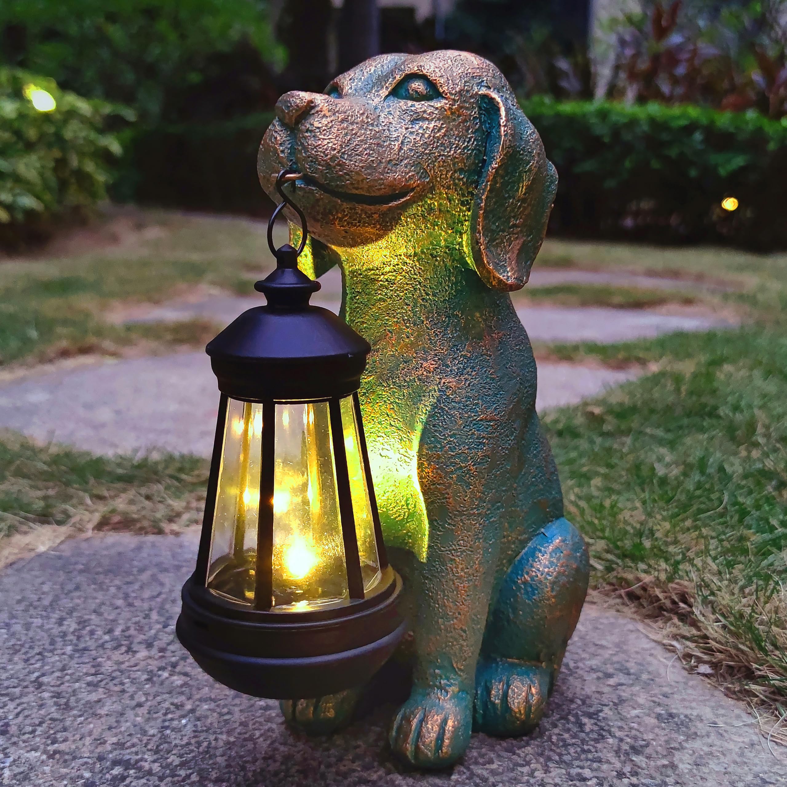 RCTTICUU Dog Garden Statue Outdoor D  cor with Solar Lights Lantern,Dog Solar Light Figurines Outside Decorations for Yard,Lawn 