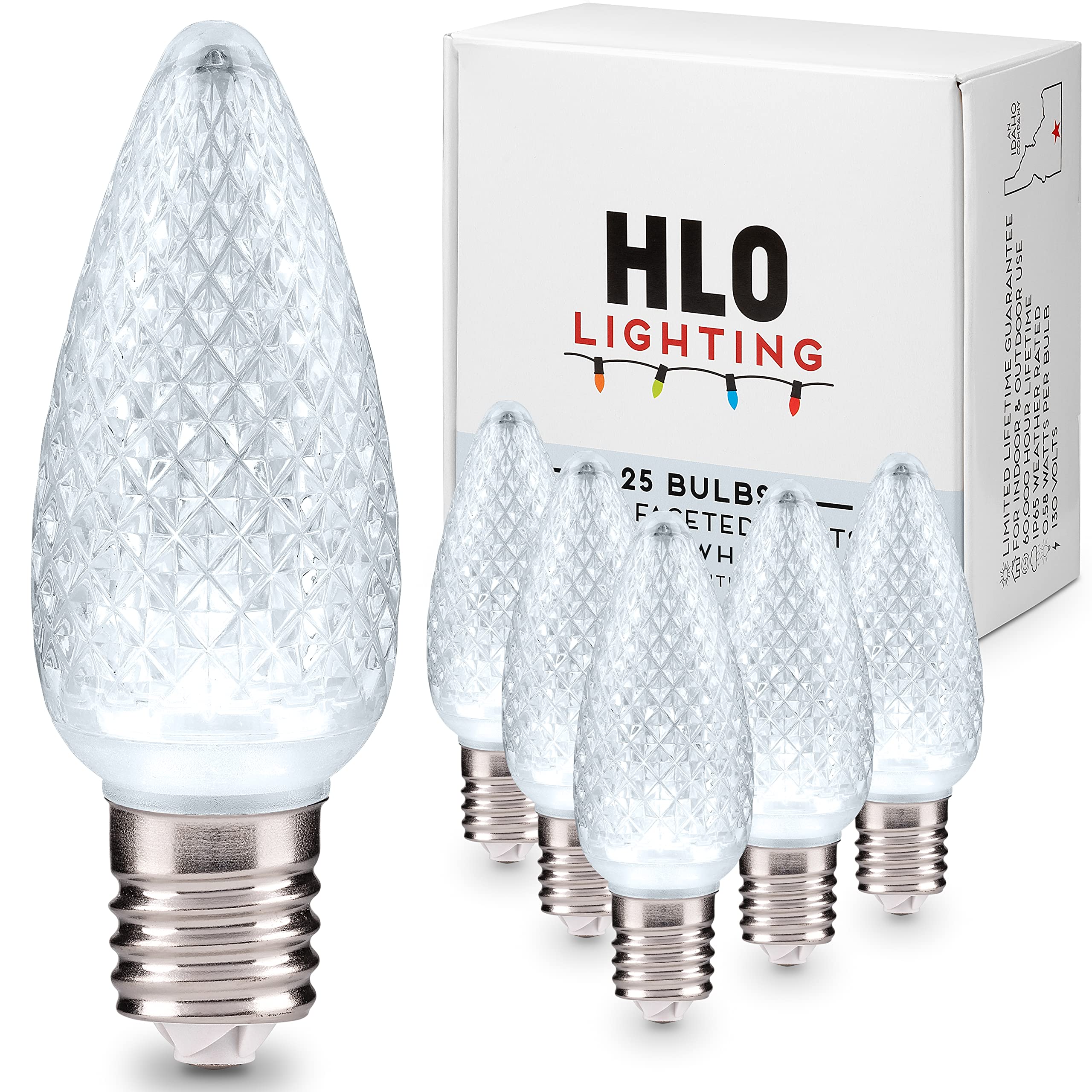 Hlo Lighting C9 Christmas Lights - 25 Cool White Led Bulbs, Durable Acrylic, Indoor & Outdoor Use