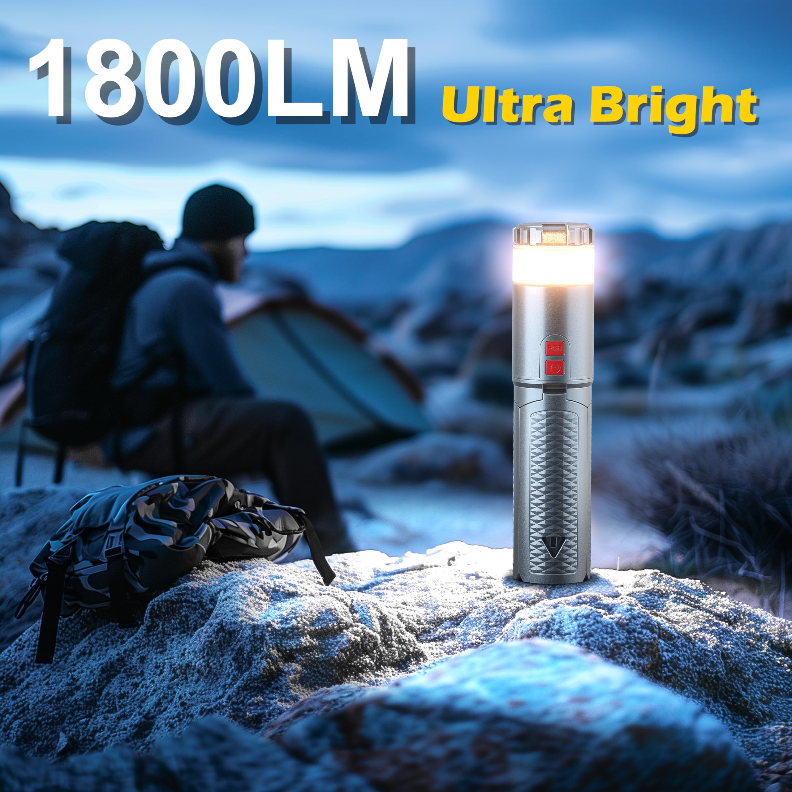Favourlite Telescopic Camping Lantern - 10000mAh Rechargeable, 15 Color Temperatures, Portable Waterproof, Gray, Model ALS-1487-US