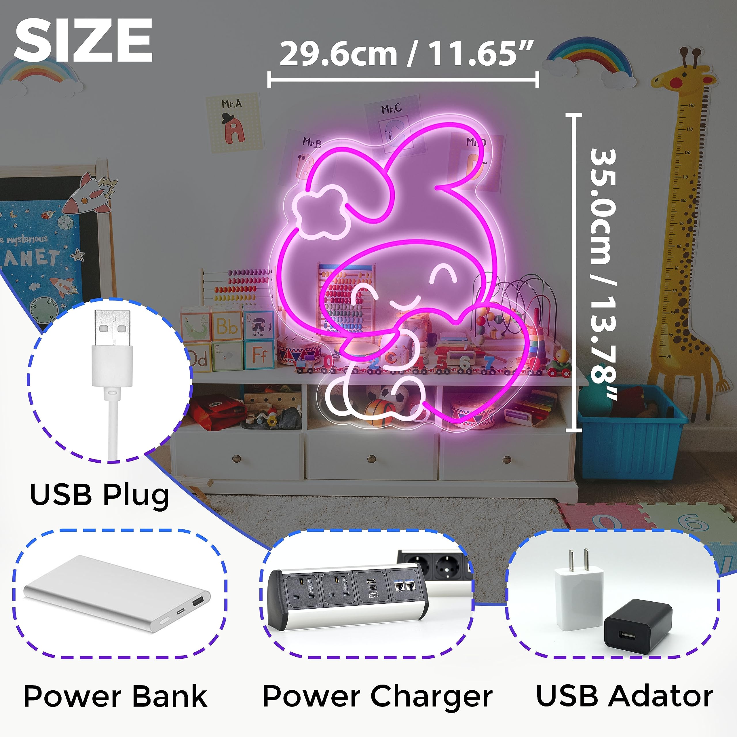 JOSEBRU Melody Neon Sign - Anime Wall Decor Light, 11.65inx13.78in, White/Red/Yellow, Ideal for Bedroom/Game Room/Kids Decor