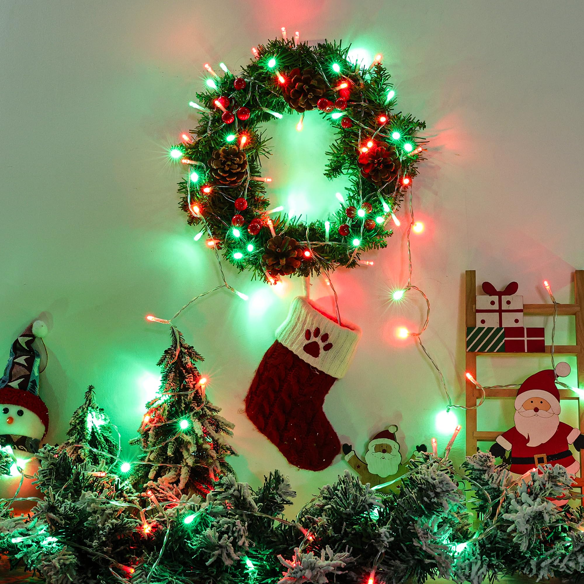 Lomotech Battery Operated Christmas Lights - 4 Pack Total 66Ft 200Leds String Lights 8 Modes Waterproof With Timer For Home  Garden  Party  Holiday  Tree Decoration (Clear Wire  Red & Green)