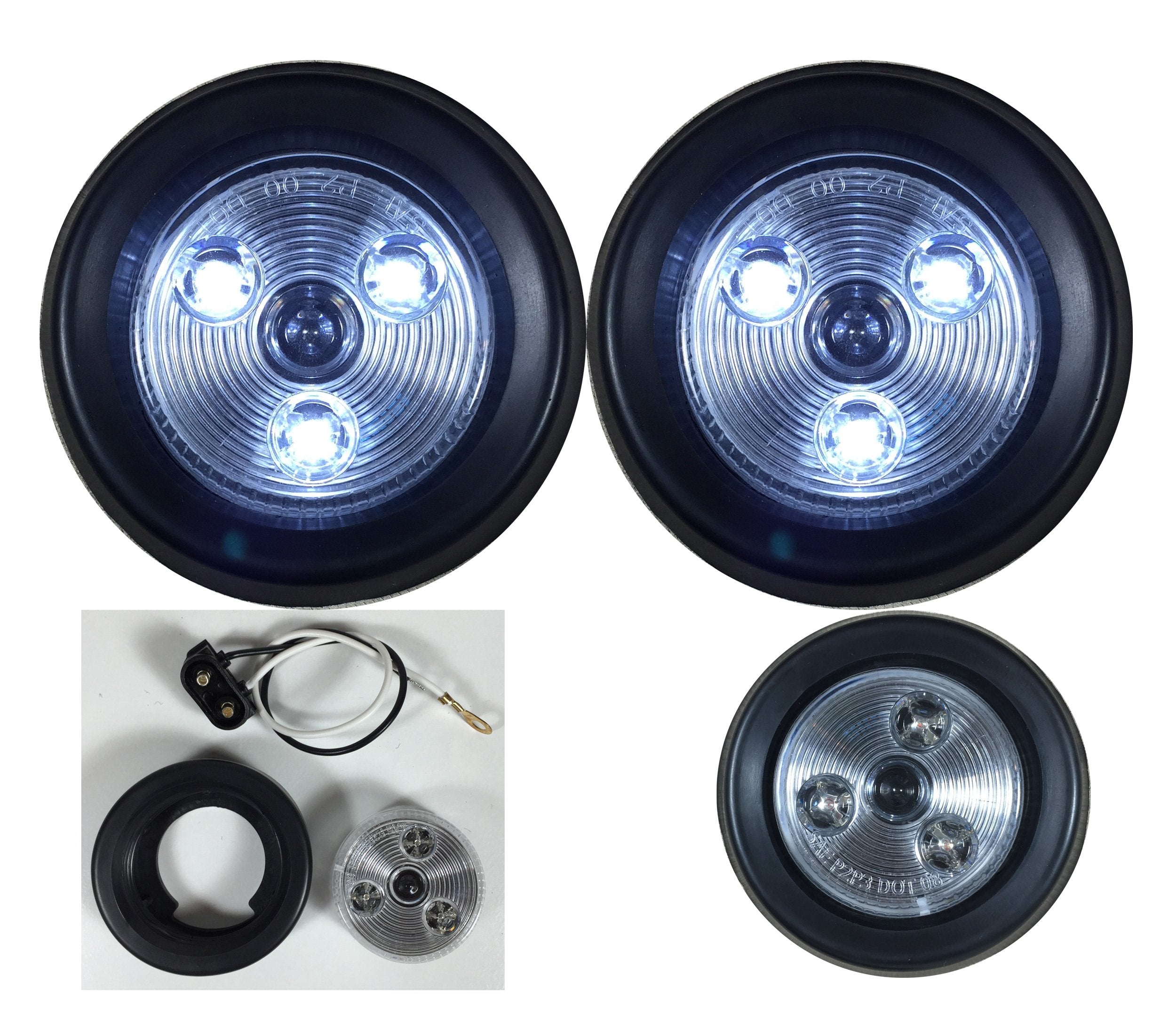 2 PACK OF LONG HAUL CLEAR/CLEAR CLEAR/WHITE LED 2 ROUND REVERSE MARKER LIGHTS TRAILER RV 12V LED LIGHTS