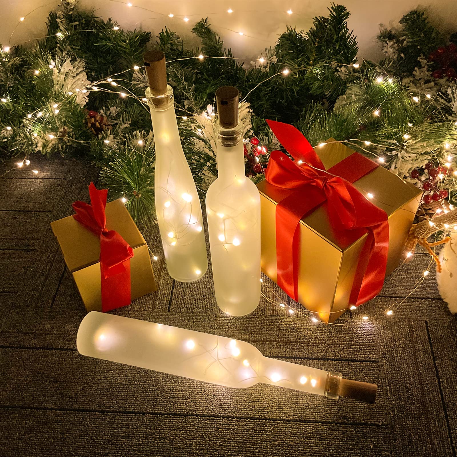 Etinga Dual Battery Pack Led Bottle Lights  6.6Ft 20Led Double The Lighting Time  For Indoor And Outdoor Use  For Christmas (15 Pack  Warm White(Dual Battery Pack))