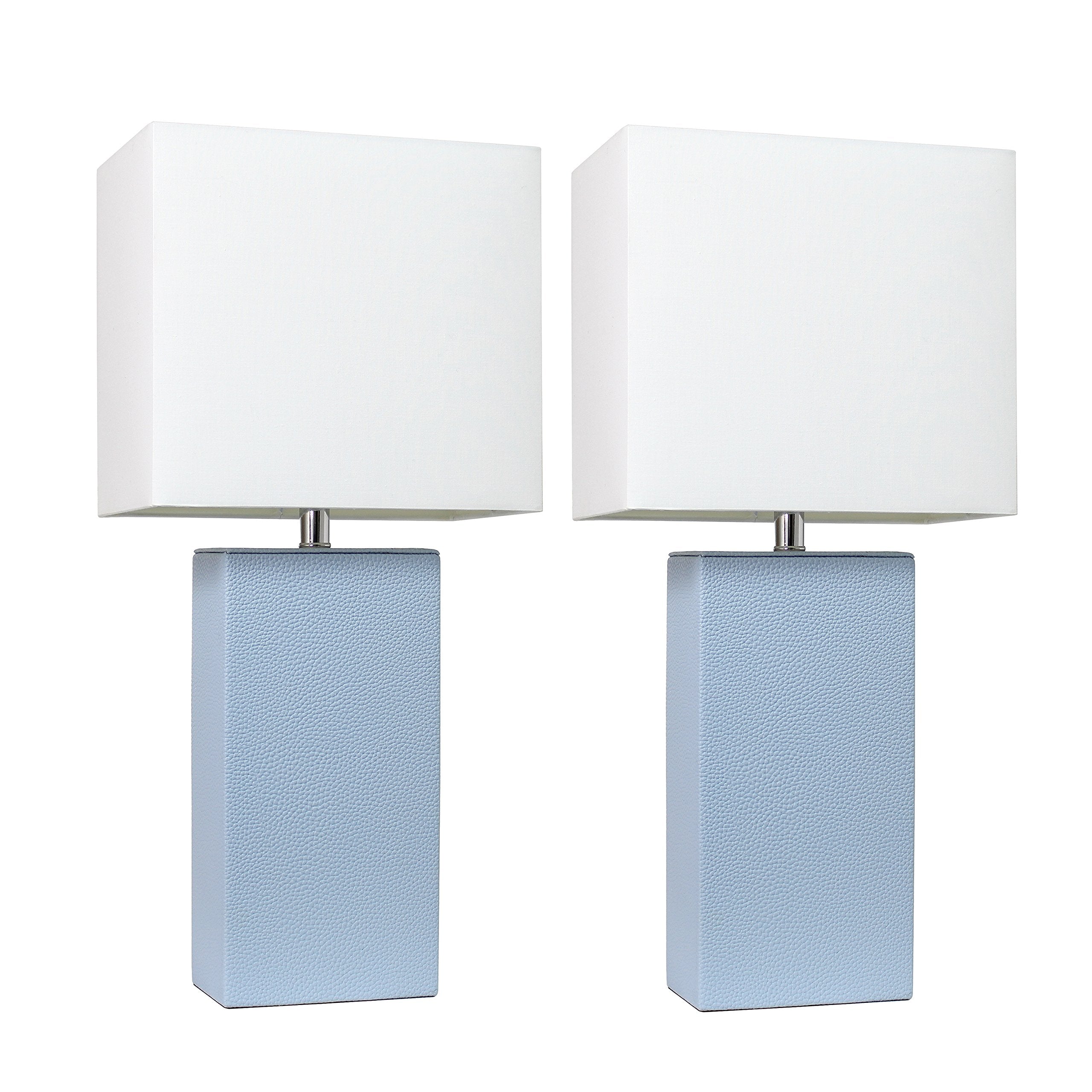 Elegant Designs LC2000-PWK-2PK 2 Pack Modern Leather Table Lamps with White Fabric Shades  Periwinkle