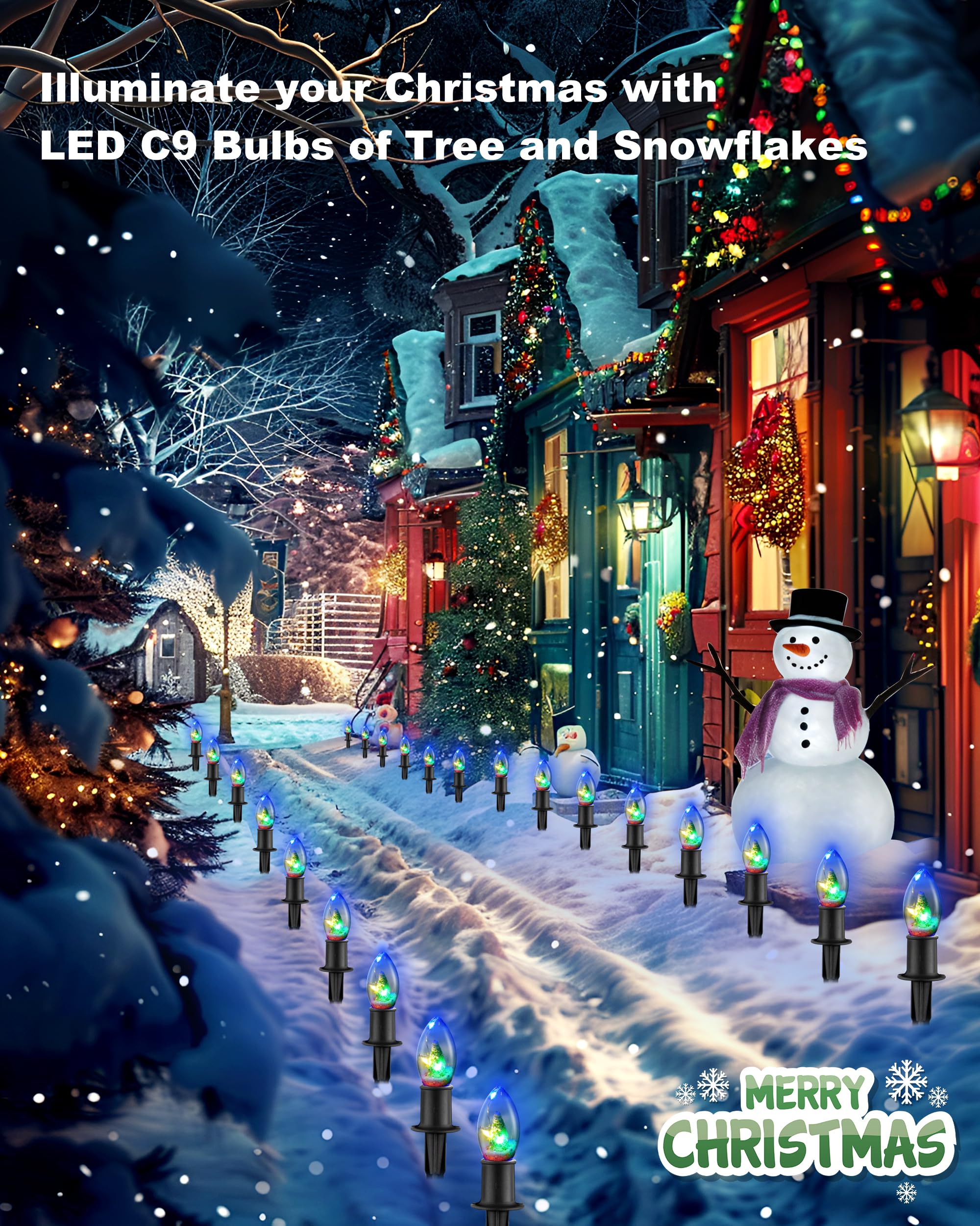 Christmas Pathway String Lights Outdoor- Led 24.5Ft Christmas Path Marker Light With 20 C9 Christmas Tree Light Bulbs Decor, Con