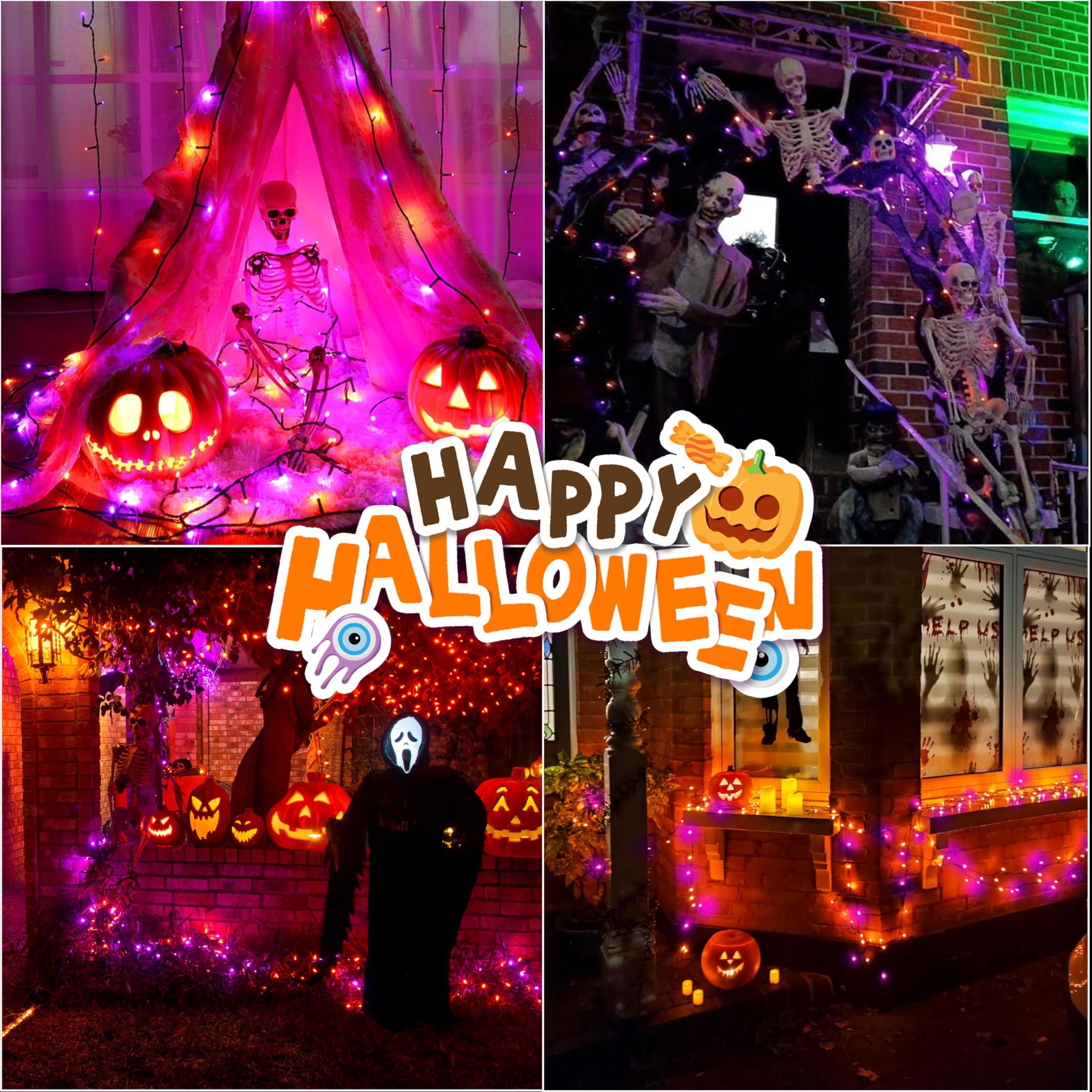 Lamphome 66Ft Halloween Decorative Mini Lights  200 Led Transparent Wire Fairy Starry String Lights Plug In  12 Lighting Modes  For Halloween Decoration Outdoor Party Decoration (Orange And Purple)